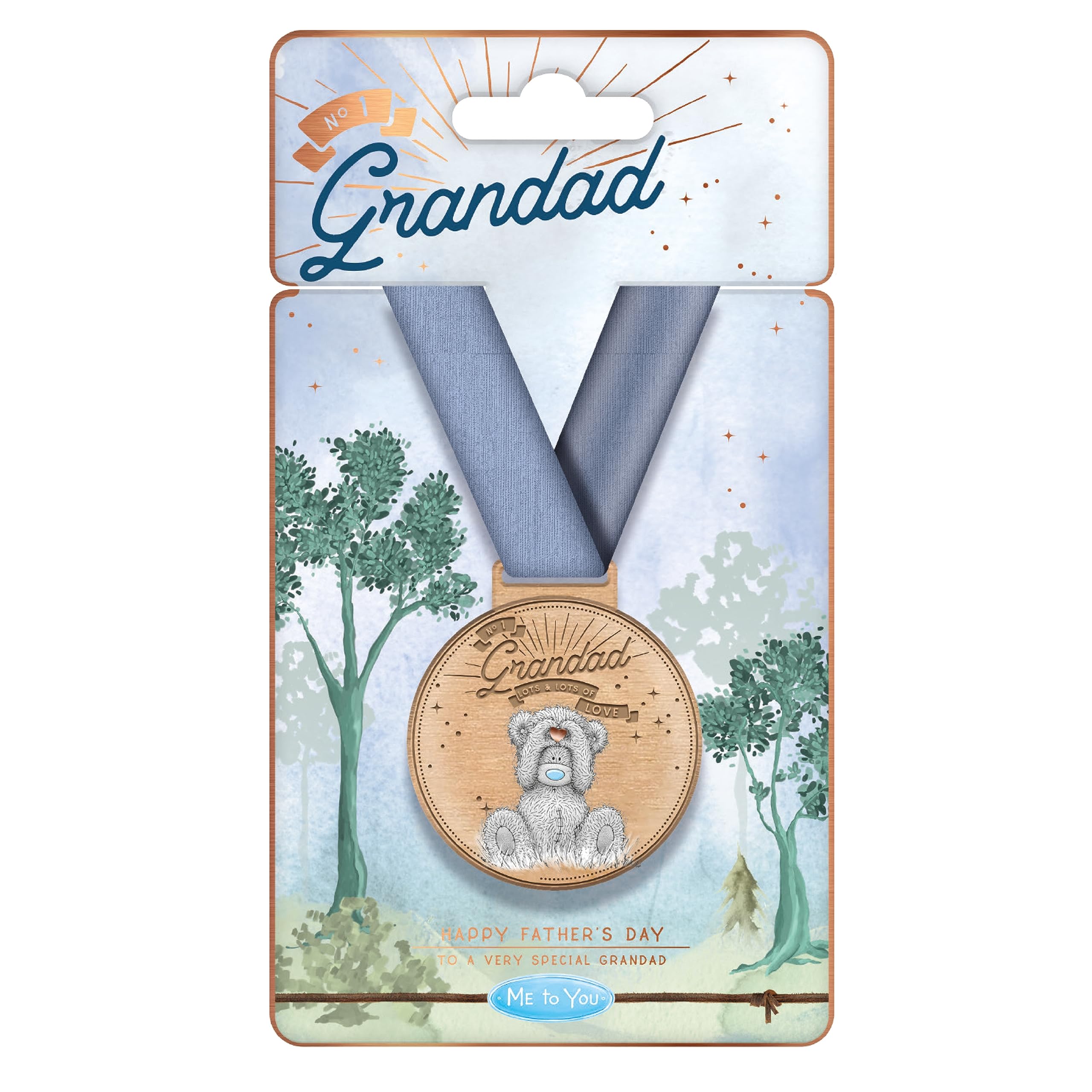 Me To You Tatty Teddy Father's Day No.1 Grandad Medal - Official Collection FGE01008, Grey, Blue, Navy Blue