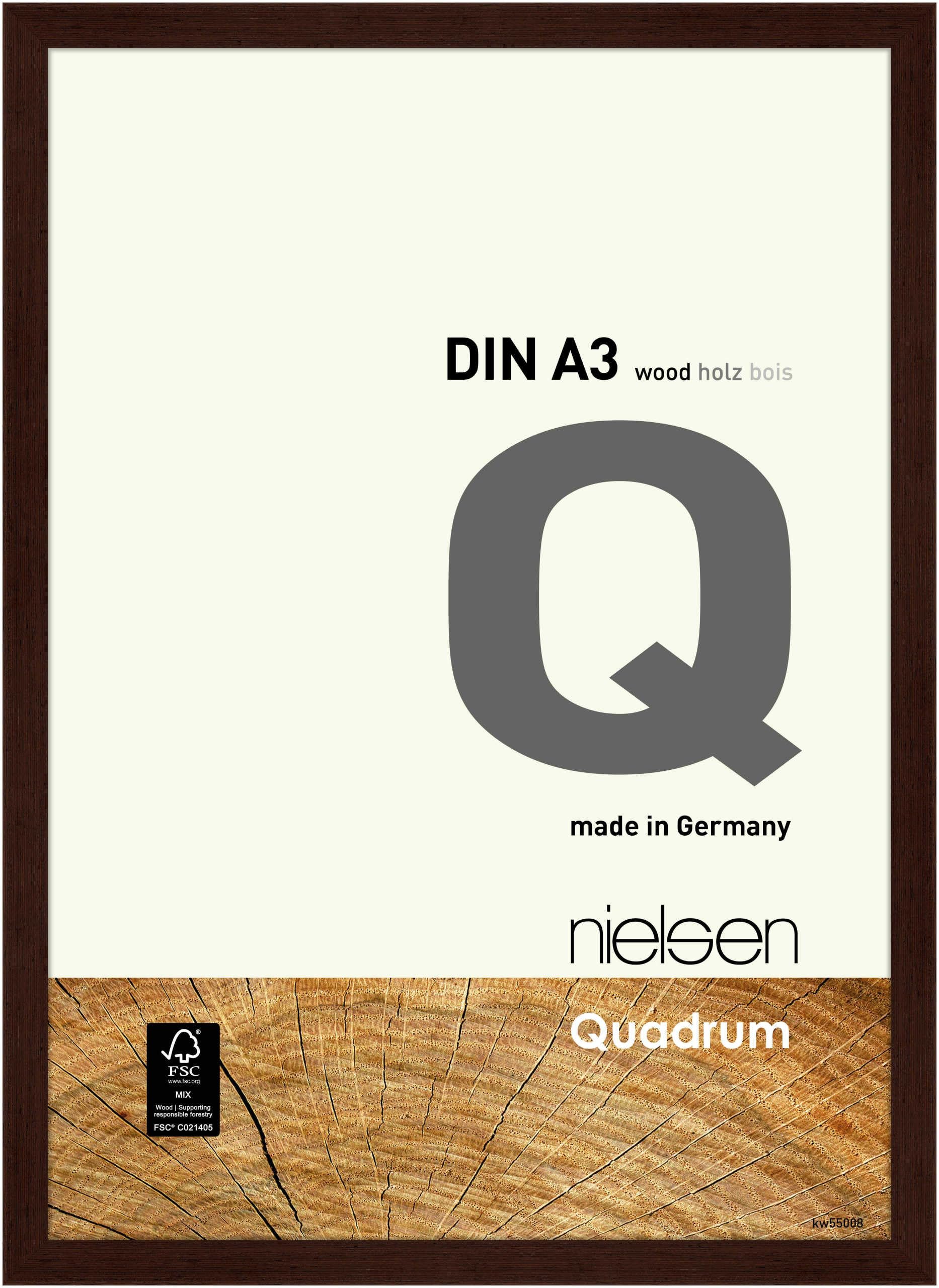 nielsen Quadrum Wooden Picture Frame - Wenge A3, 29.7x42cm - with Float Glass and Easy Push-Turn Clips - for Photos and Art
