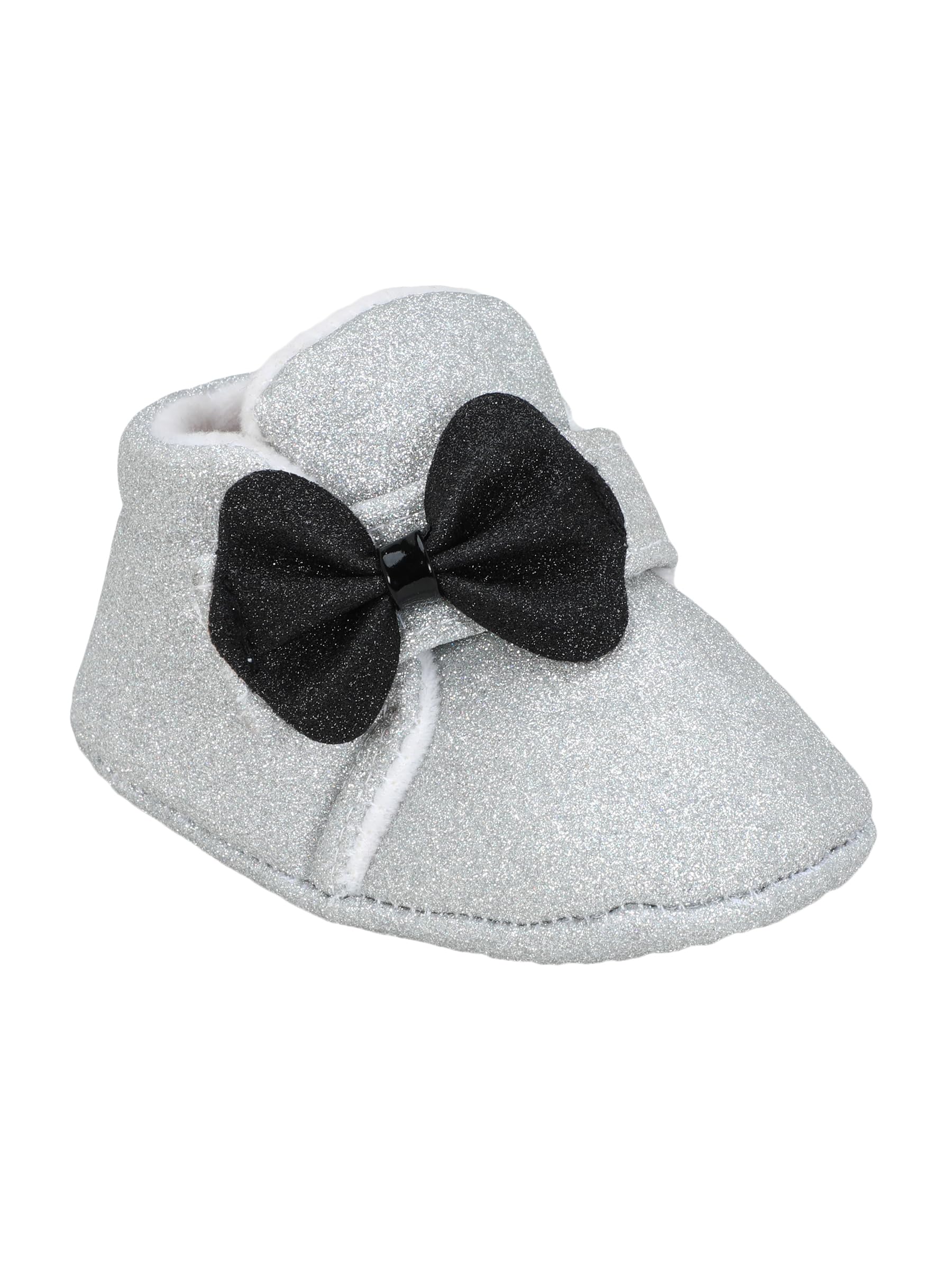 puresole Baby Girls' Glitter Party Booties | Soft Sole Dress Shoes with Bow | Colorful Pre-Walker Crib Shoes for Special Occasions (6-12 Months)-picture-35