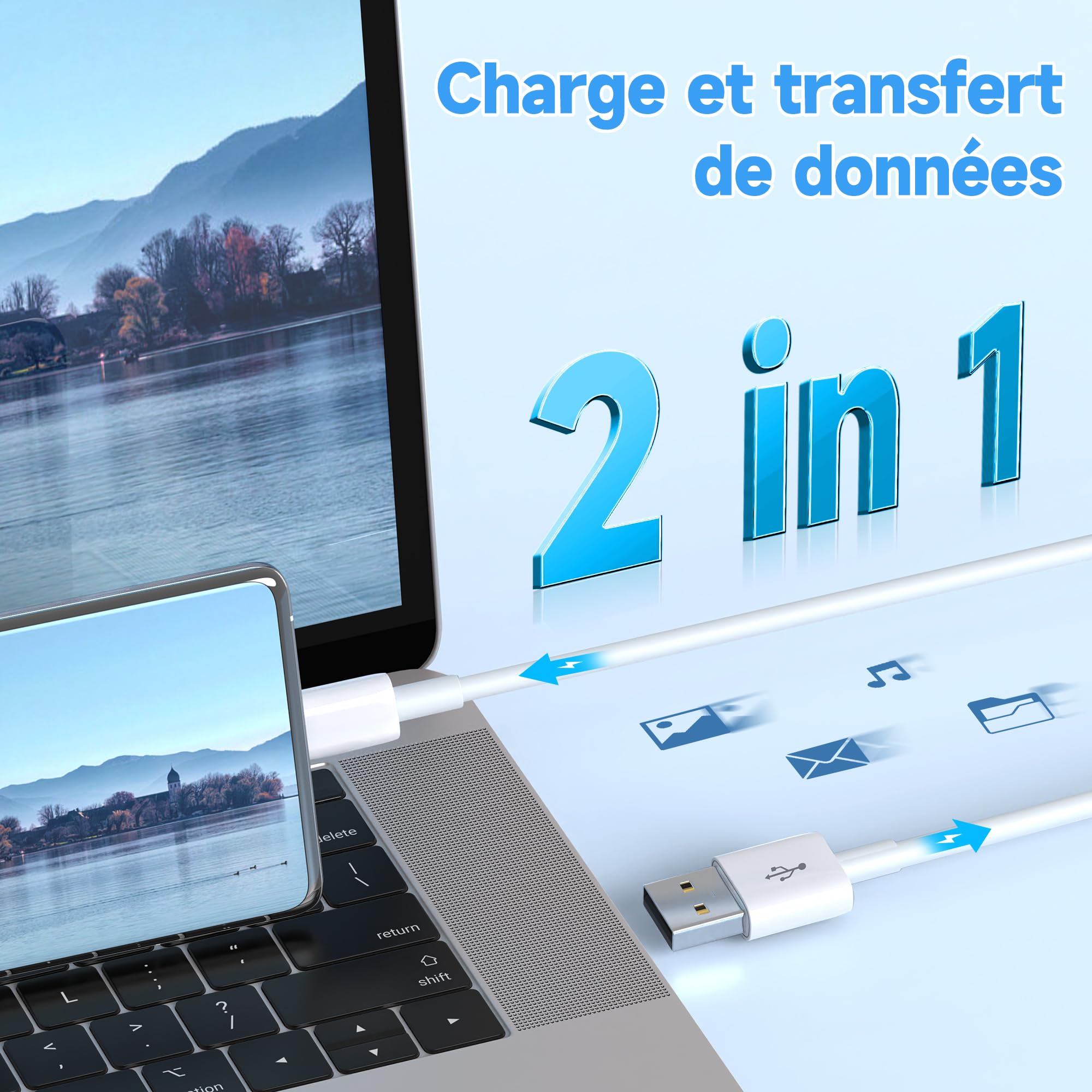 Câble d'extension d'alimentation USB-C 5M, rallonge USB A vers USB C pour caméras de sécurité