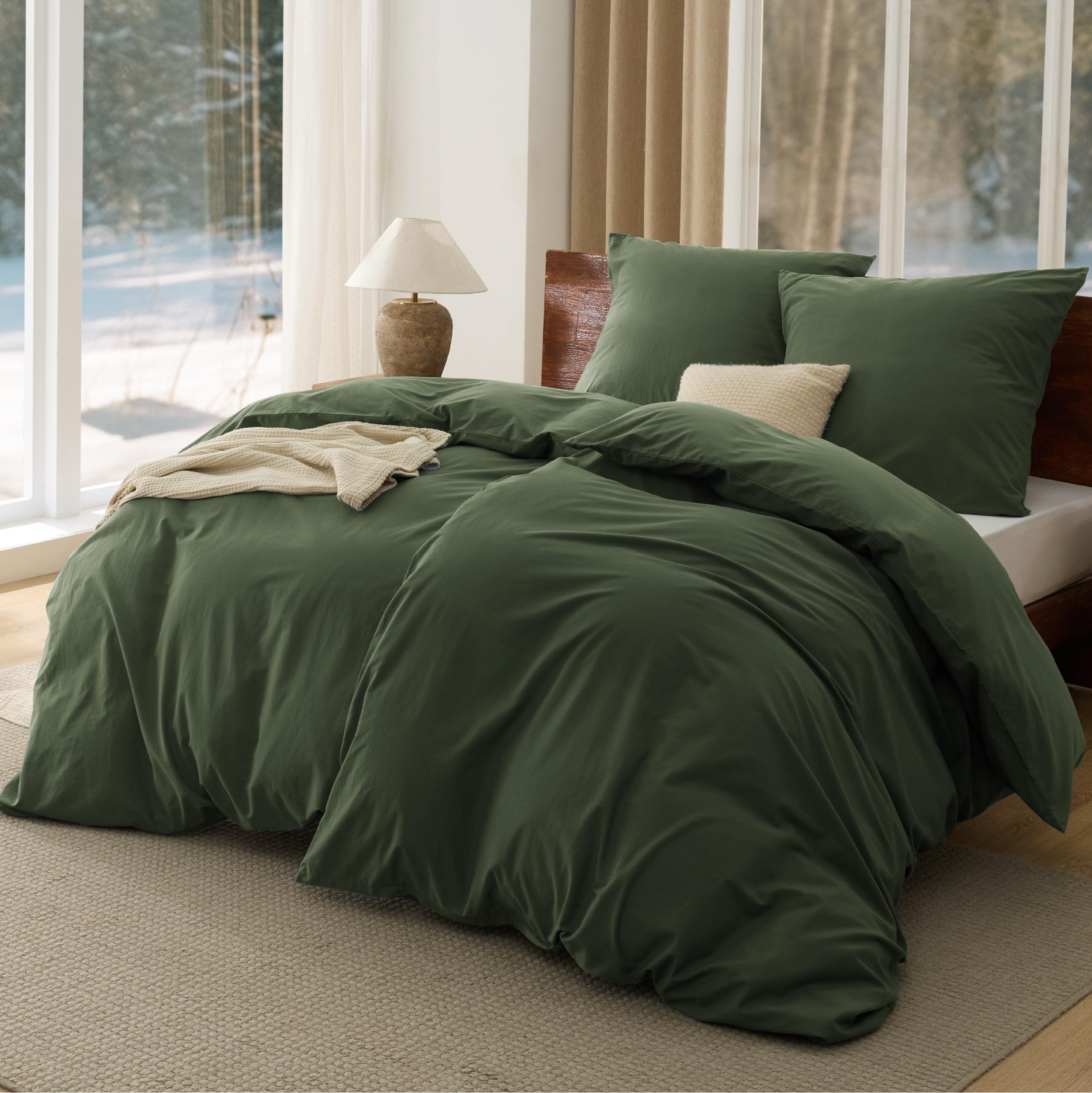 BEDSURE Bettwäsche Gewaschene Baumwolle Bettbezug - Bettwäsche-Sets mit 2 Kissenbezüge 80x80 cm, Ähnliche Textur wie Washed Leinen, Oeko-TEX Bedding mit Reißverschluss