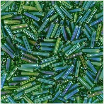 Green AB, Miyuki Bugle Beads Size #2, 6mm, 17 Gram Tube, Color Number 026