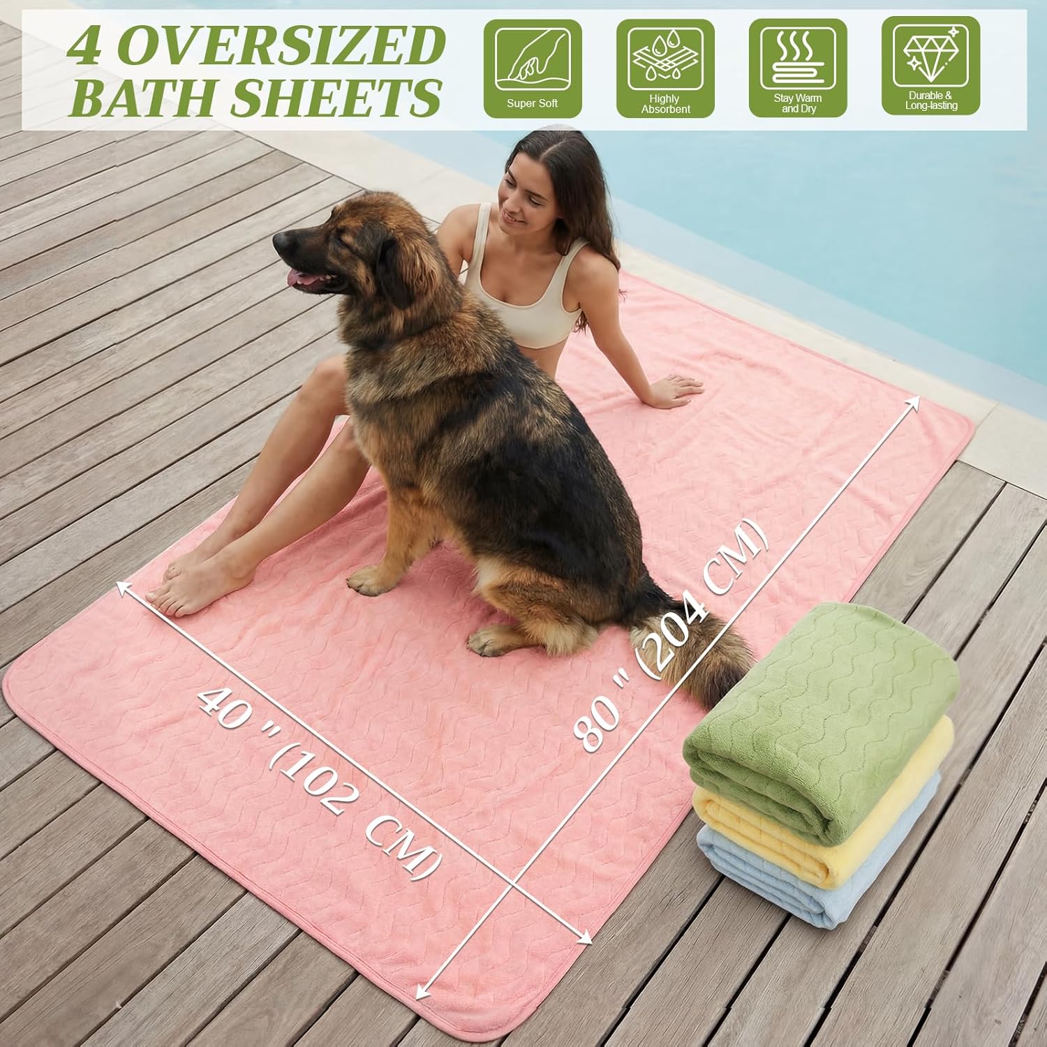 4 Pcs Extra Large Bath Towel for Adult 40''x80'' Oversized Microfiber Absorbent Shower Sheet Set Pastel Wavy Striped Jacquard Quick Dry Blanket for Easter Bathroom Beach Yoga Sport Spa