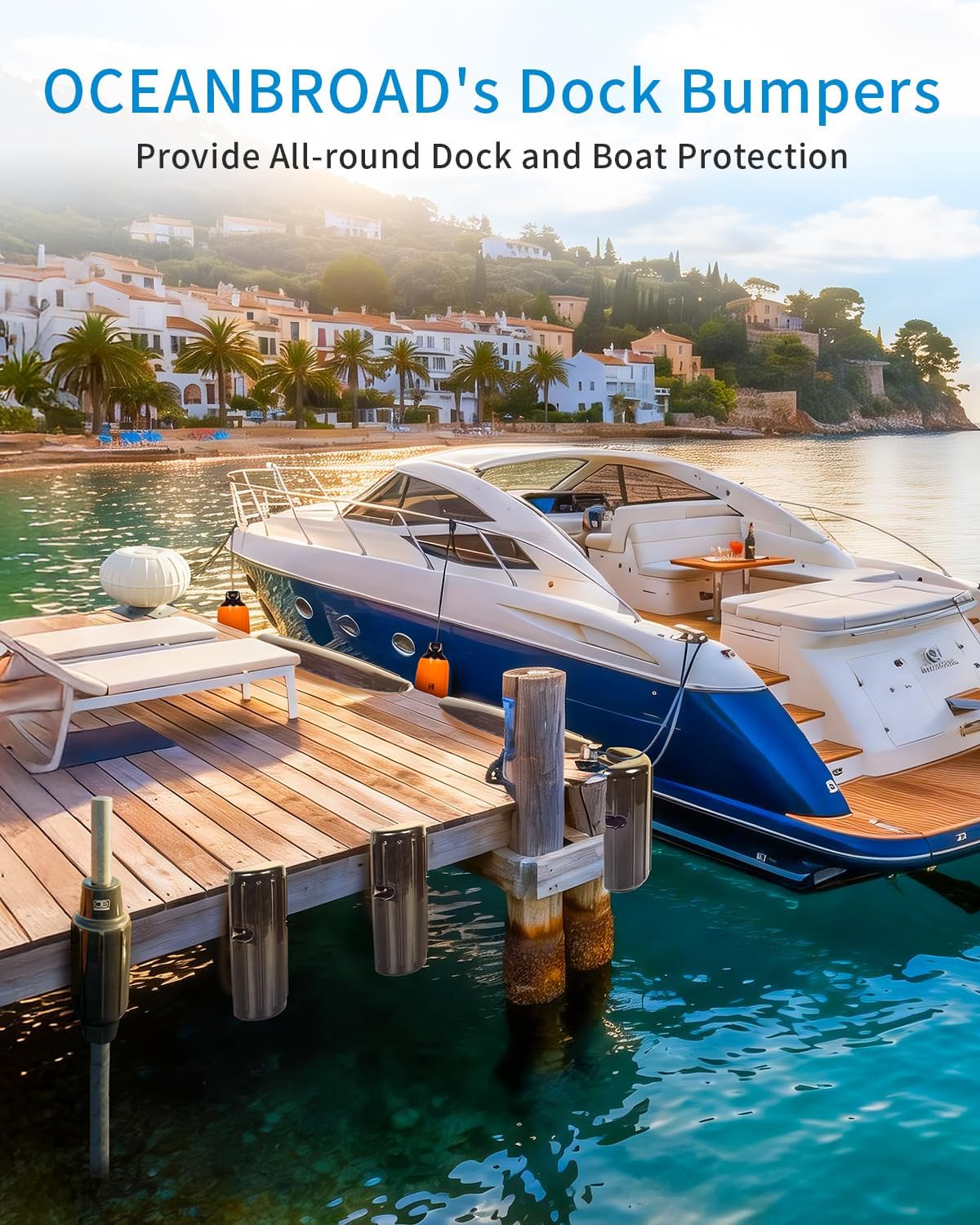 OCEANBROAD Dock Bumpers Wheel, Corner Mount Boat Dock Wheel Bumper, 12.6-Inch Inflatable Marine-Grade PVC, Smooth Rolling Design with Hardware & Cover, Easy Installation for Dock and Boat Protection