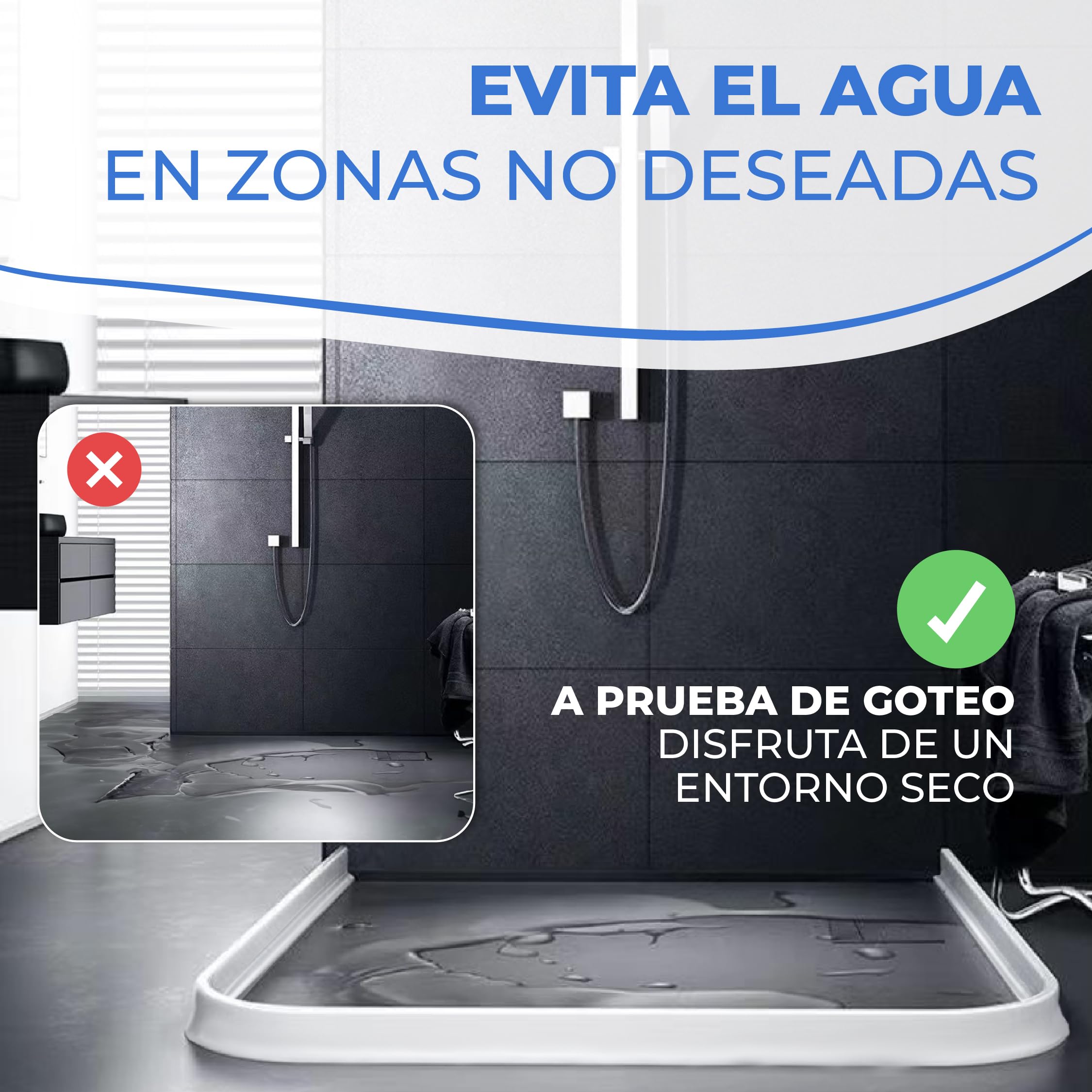 Perfil Silicona Ducha 2 METROS, Copete Encimera Cocina, Borde Plato Ducha, Barrera de Agua, Barrera De Ducha, Barrera Agua baño, Goma Mampara (50X30mm Negro)