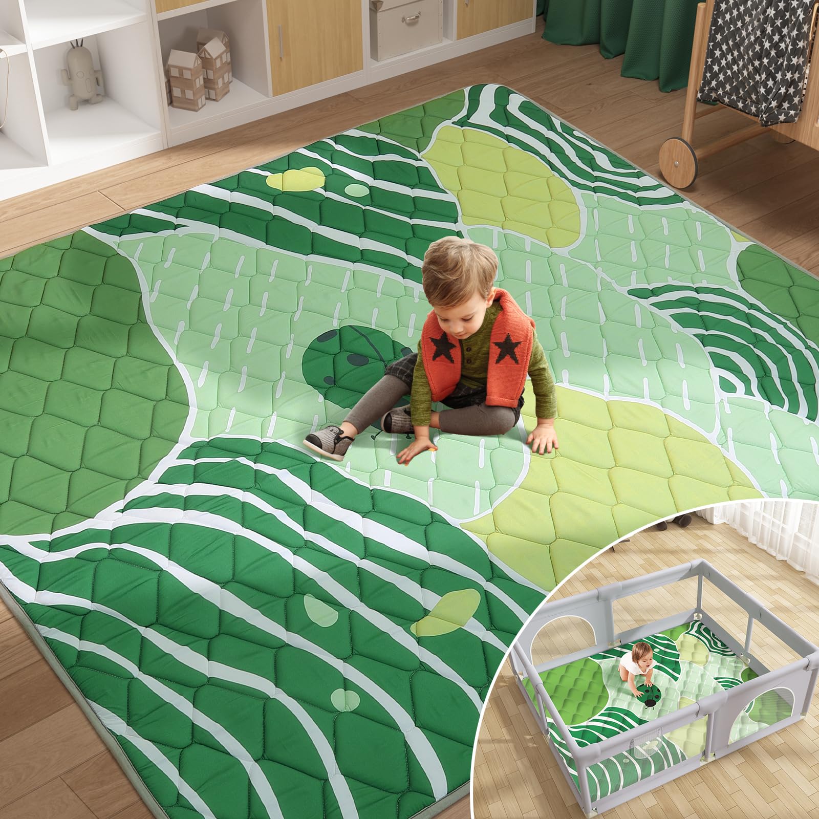 Jinrobabes Baby Play Mats for Floor, Anti-Slip Extra Large Playpen Mat 180x200cm, Thicken Padded Playmat for Babies & Toddlers