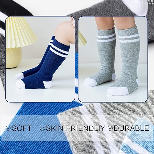 Miniatura 6 de EPEIUS Calcetines altos hasta la rodilla con agarre antideslizante, calcetines de tubo para niños y niñas, paquete de 5 unidades