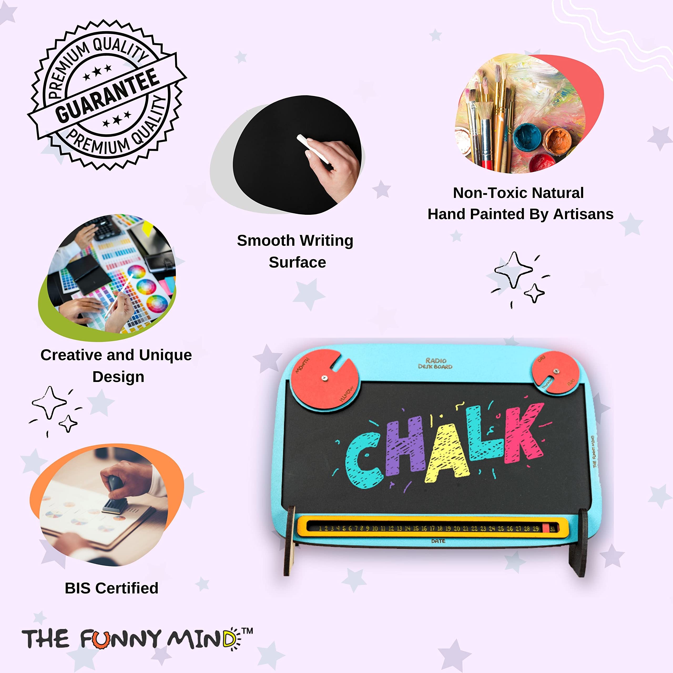 The Funny Mind Wooden Multipurpose Radio Black and Blue Chalk Board with Chalk, Duster and Stand | Doodle Board for Kids and Adults | Wooden Writing Board for Kids 4