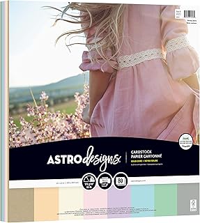Astrodesigns Crafting Cardstock, 12" x 12", 65 lb./176 gsm, 8-Color Breezy Boho Assortment, 80 Sheets (91823)