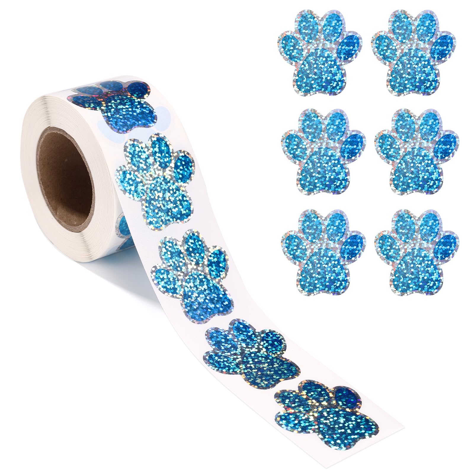 500pcs Dog Paw Print Stickers, 1.5in/38mm Holographic Dot Self-Adhesive Puppy Paw Prints Decals Sticky Stamp for Envelope Seals Mailing Office Room Party Decoration(Blue)