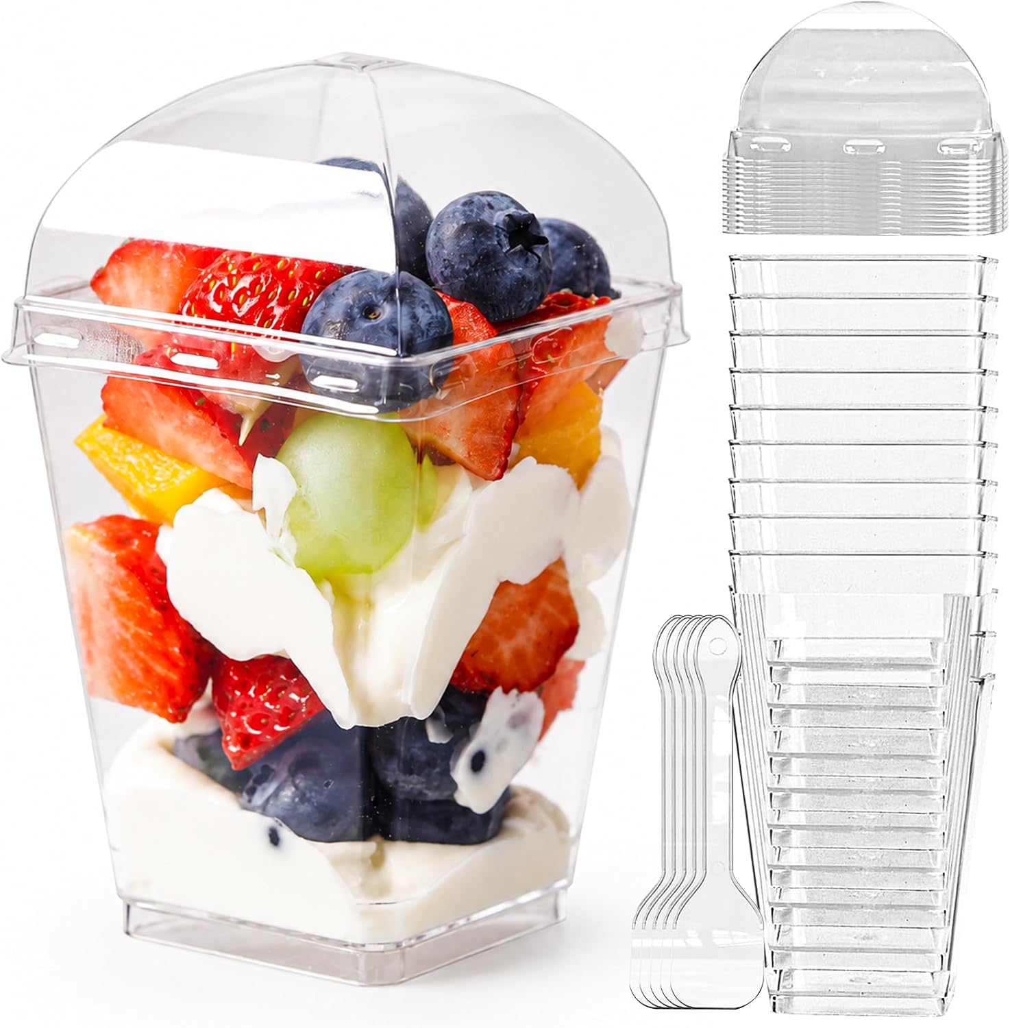 YunKo 5oz 50Pack Dessert Cups with Lids and Spoons Plastic Parfait Cups