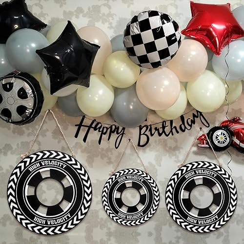 Miniatura 7 de Wesiti 3 piezas de decoración de autos de carreras de 12108 pulgadas de madera para colgar en la rueda de coche de carreras para niños, cumpleaños,