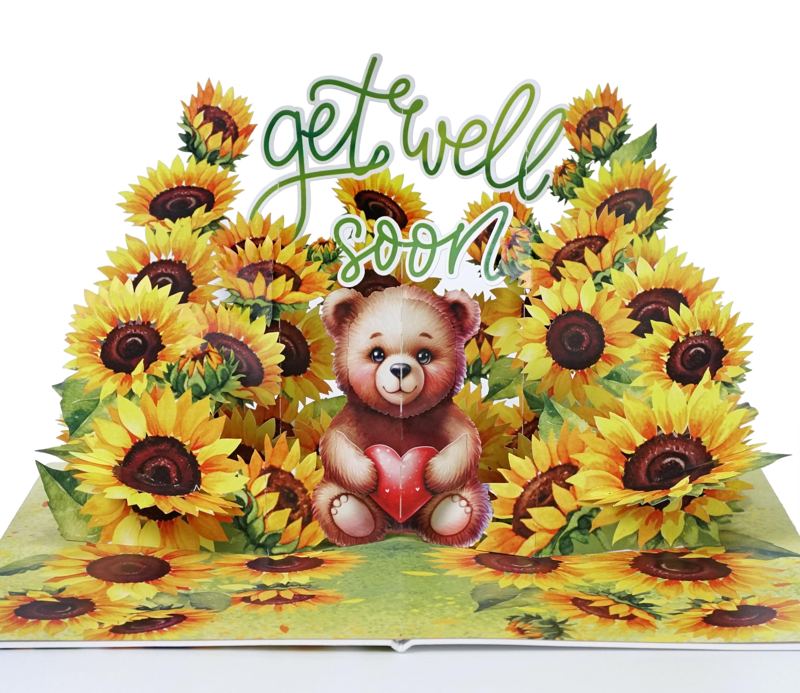 CUTPOPUP Get Well Card with Envelope, Pop Up Get Well Soon for Women Men Kids After Surgery (Sunflower and Bear)