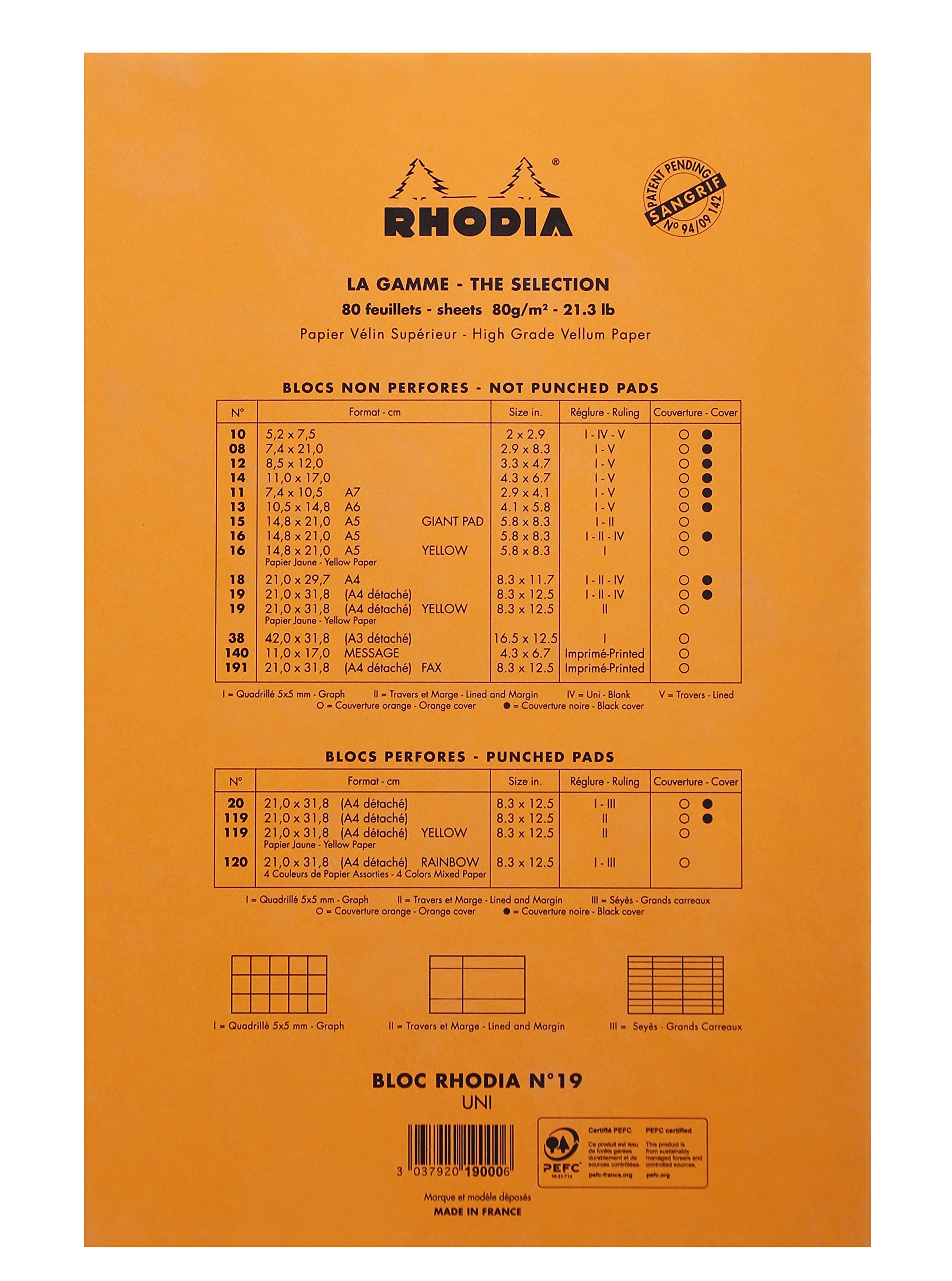 RHODIA 19000C - Bloc-Notes Agrafé N°19 Orange - A4+ - 80 Feuilles Détachables - Papier Clairefontaine Uni Blanc 80 g/m² - Couverture en Carte Enduite - Paquet de 5 blocs