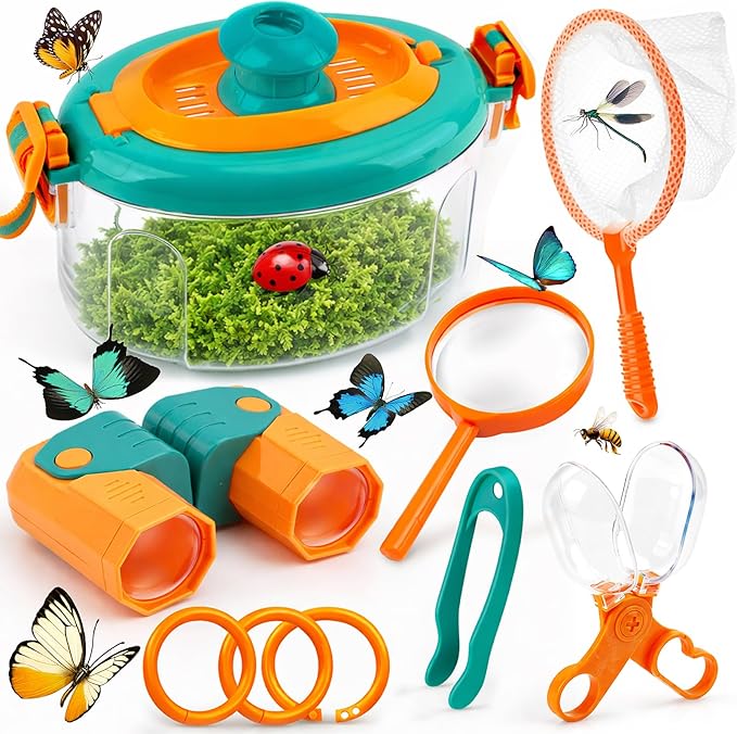 TOY Life Bug Catcher Kit with Butterfly Net Binoculars Magnifier