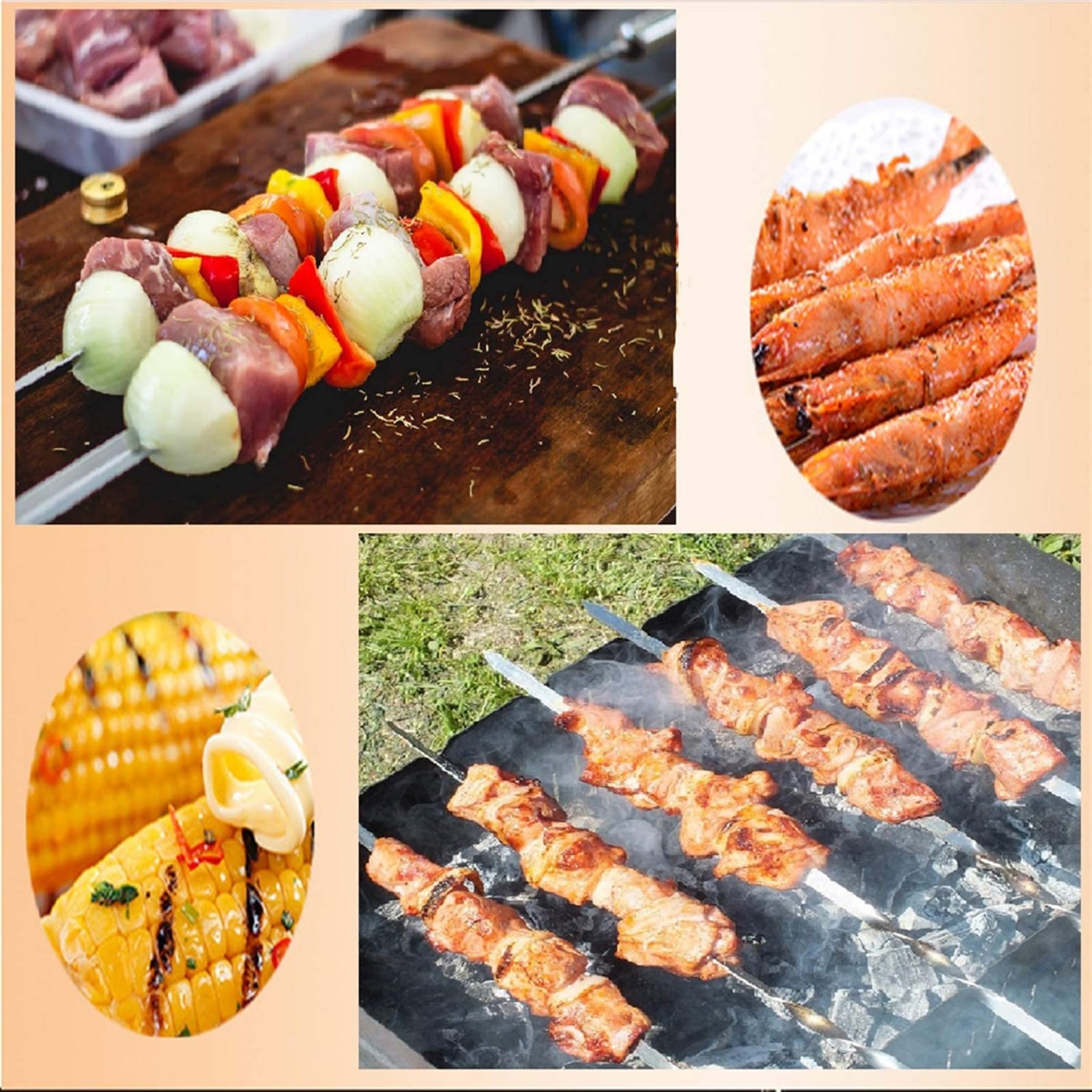 Brochetas de Kebab, 15 piezas Reutilizables Planas de acero inoxidable Brochetas para barbacoa Varilla de aguja para barbacoa Compatible con herramientas de picnic para acampar al aire libre Herrami