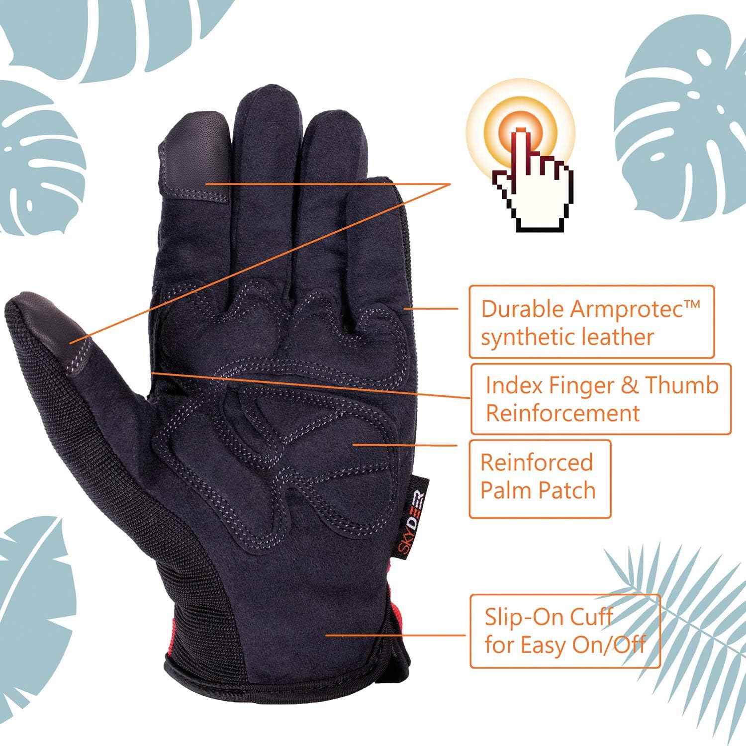 SKYDEER Mens Work Gloves, Touch screen Utility Mechanic Gloves, Flexible Breathable Fit and Padded Knuckles & Palm Protection (SD8821/M)