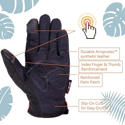 Miniatura 10 de SKYDEER Paquete de 3 pares de guantes de trabajo de cuero duraderos para jardinería y trabajo general (SD8810)