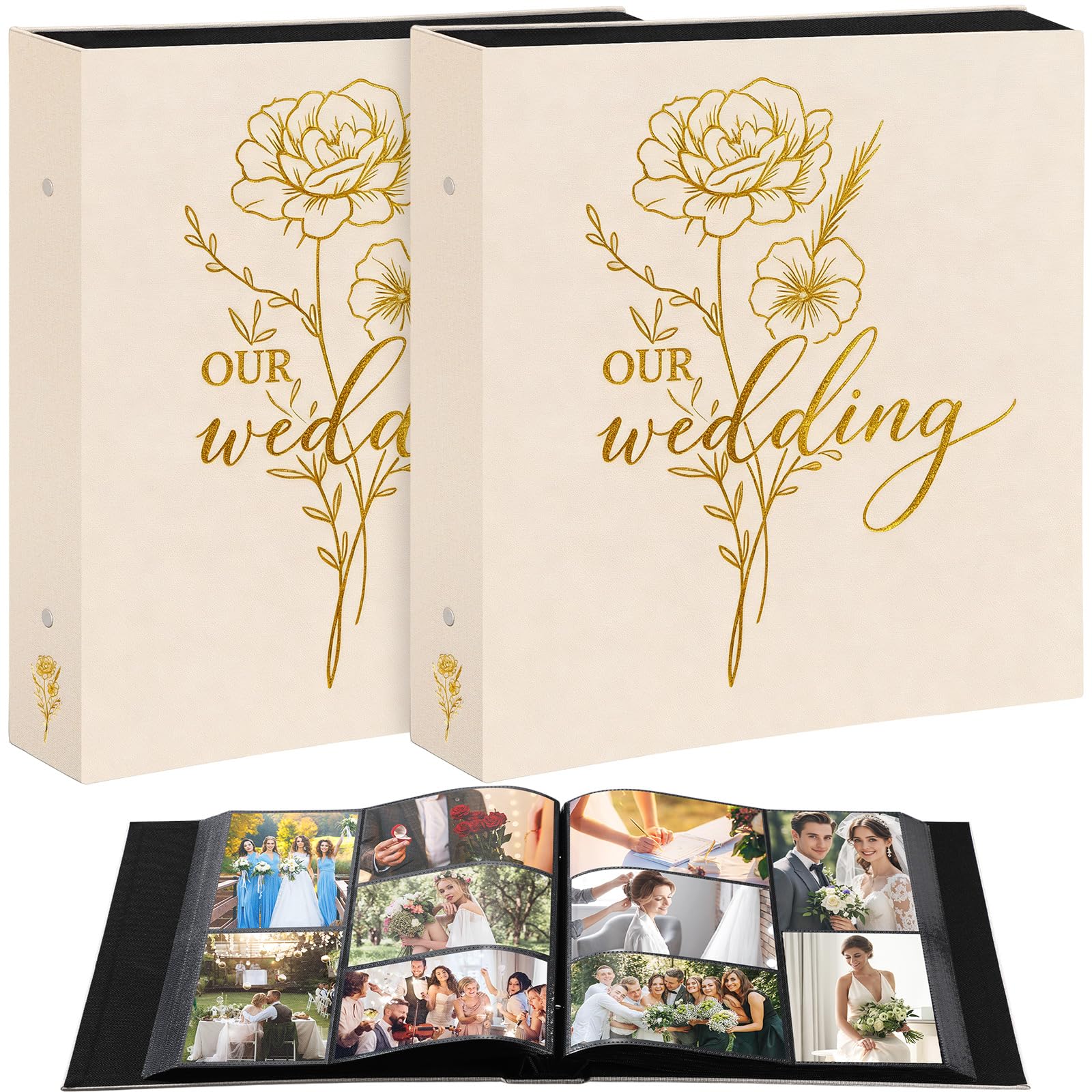 AmazingSpark Confezione da 2 album fotografici per matrimonio, 10 x 15 cm, 600 tasche, album per foto di matrimonio, album dei ricordi (beige)