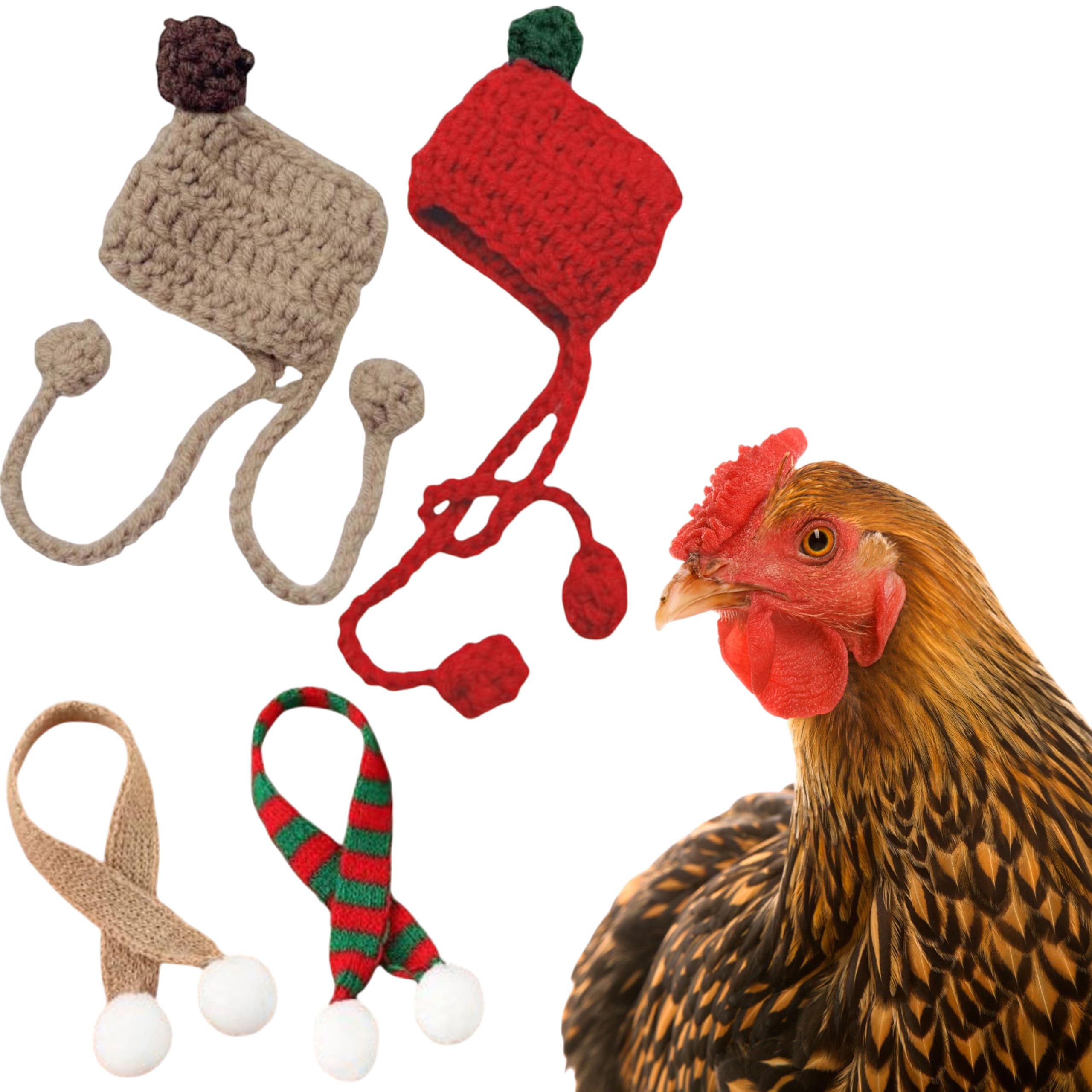 Hen Hats for Chickens Clothes and Scarf Set, Chicken Hats for Hens with Scarves, Hat for Chickens to Wear, Pets Costume for Birds Real Hen Duck Hamster, Chicken Costume (Red and Khaki, Small)-image-48