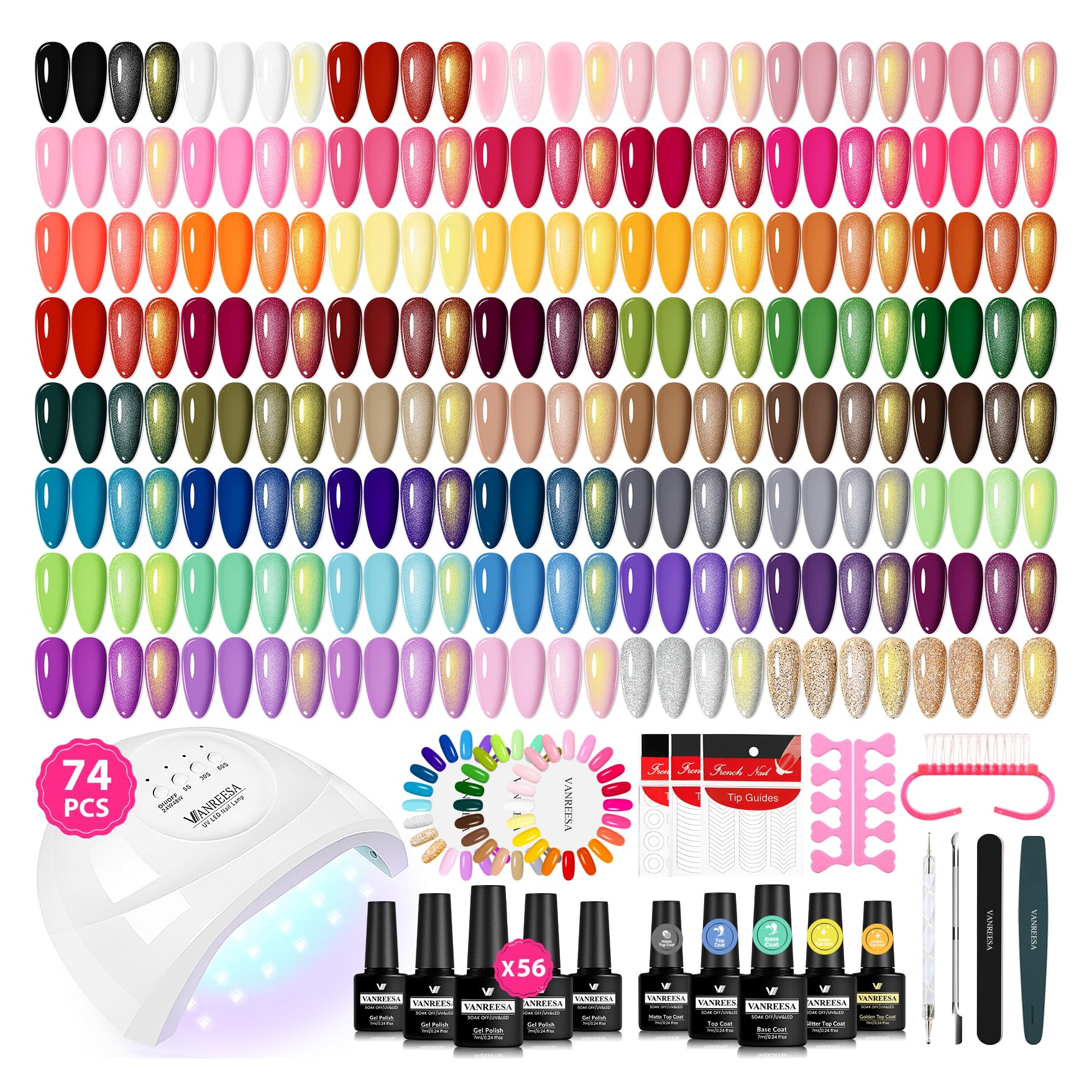 Amazon.com : VANREESA Gel Nail Polish Kit with U V Light 74 Pcs