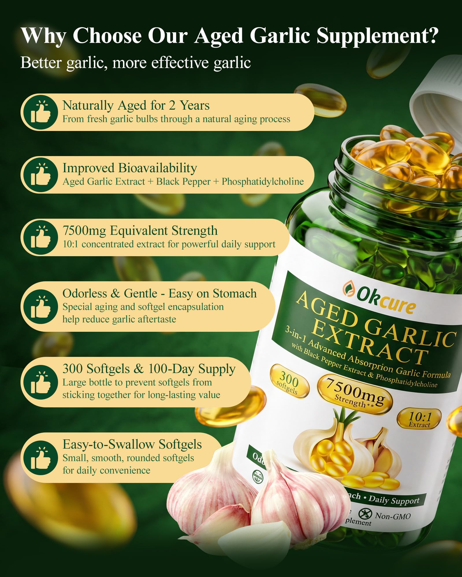 Aged Odorless Garlic, 2 Years Garlic Supplement, 300 Softgels — Amazon image 2