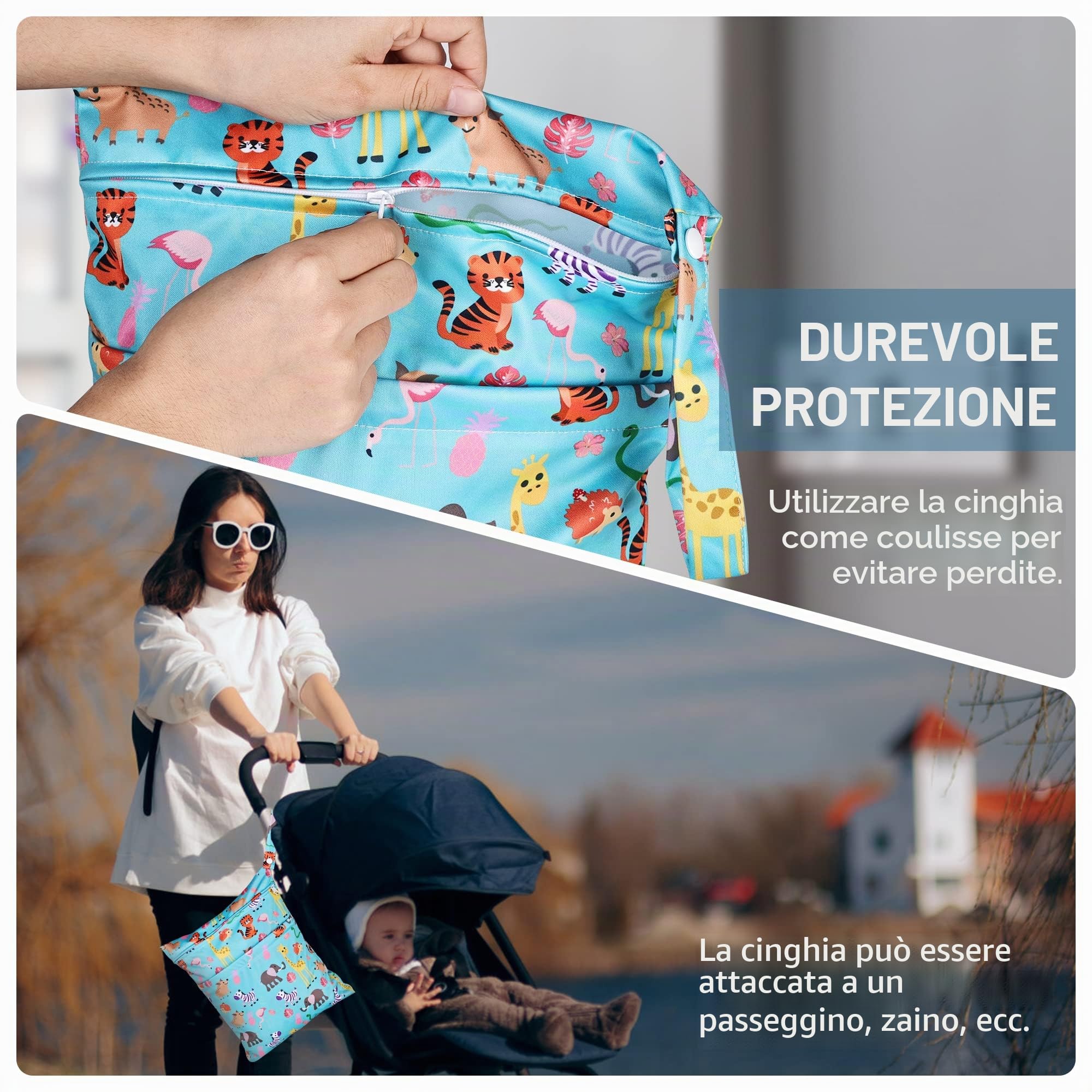 4 Pezzi Wet Bag Impermeabile Borsa per Pannolini Organizer Animale