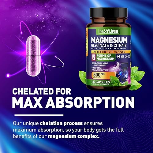 Miniatura 5 de Complejo de magnesio de 500 mg  5 formas de glicinato de magnesio, citrato, malato, óxido y aquamina con 72 minerales traza  Quelatado para