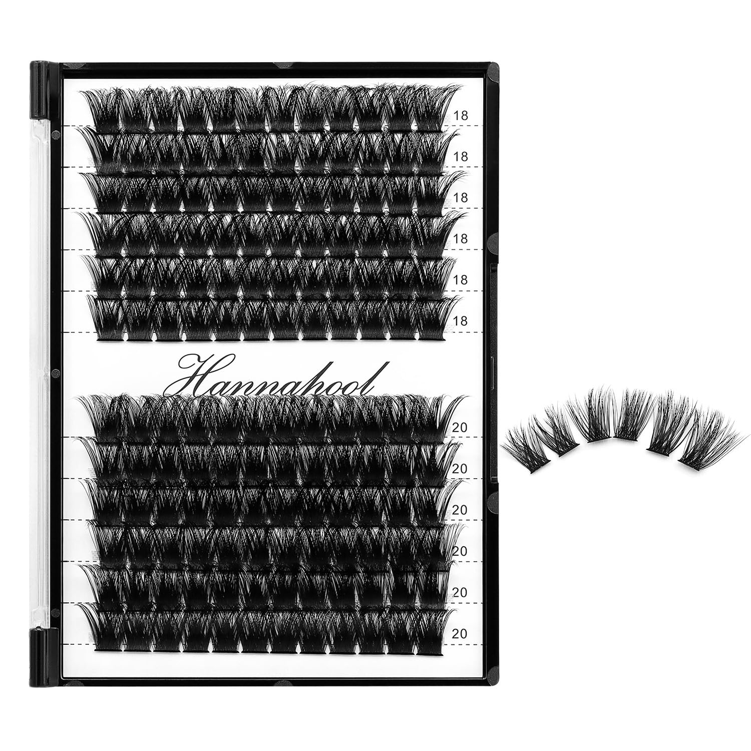 Hannahool 12rows-Large Tray Mixed 8-10-12-14-16mm Mixed 14-15-16mm Mixed14mm-16mm Mixed 18-20mm Wide Stem Individual False Eyelashes Dramatic Black Cluster