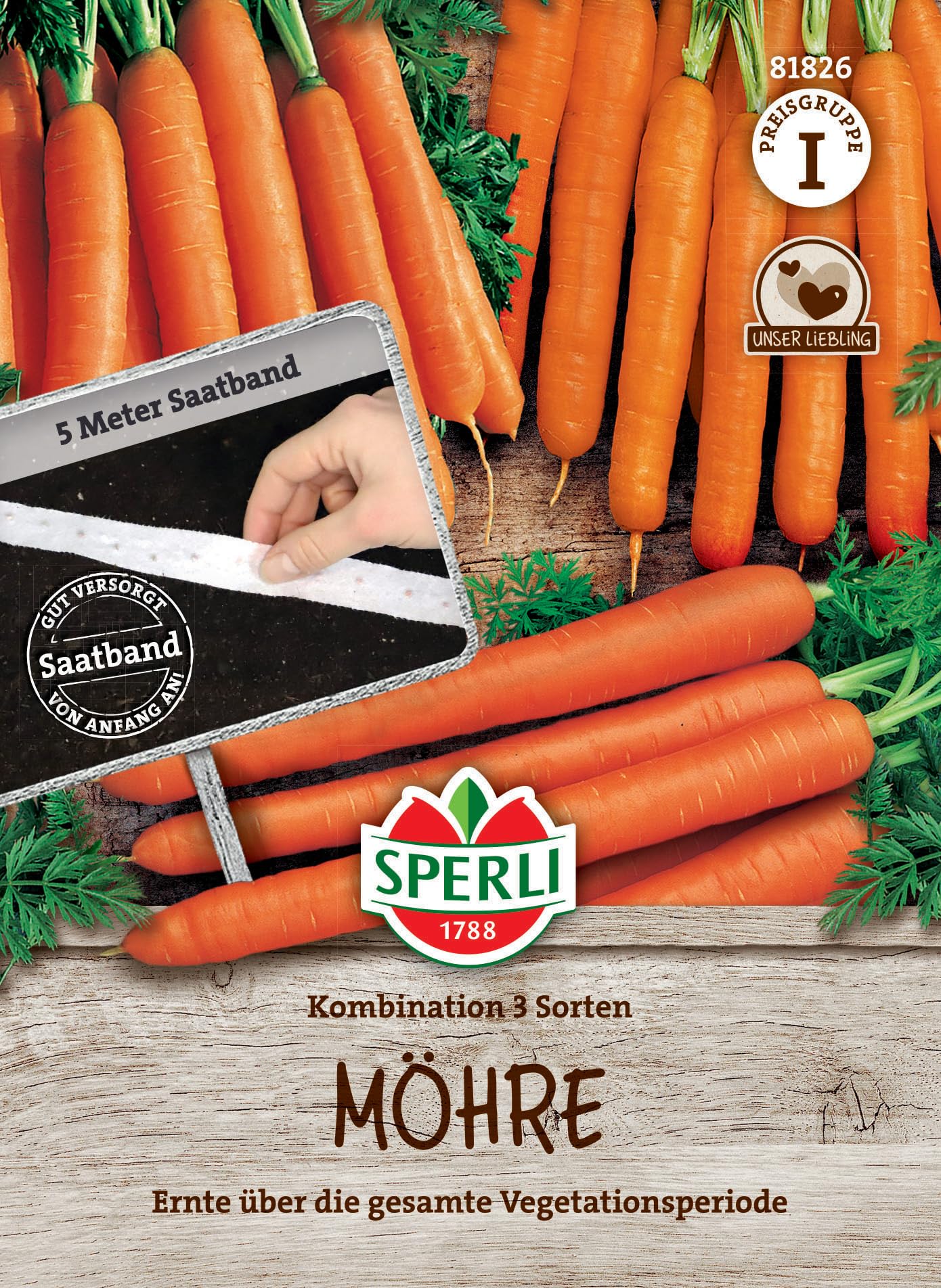 Sperli Möhrensamen Sortiment, 3 Sorten, Saatband 81826 - lange Erntezeit - Samen Gemüse, Gemüse Pflanzen, Gemüsesamen, Möhren, Karotten, Saatband