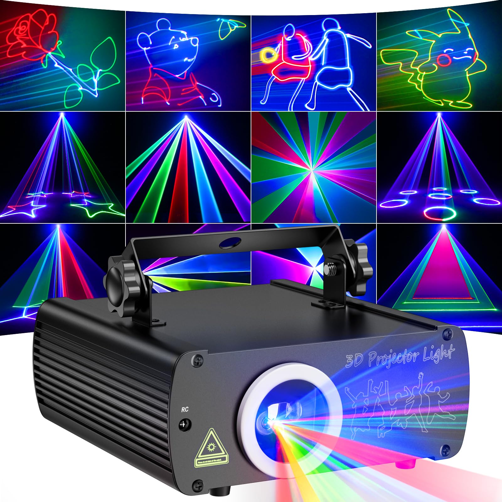 KeoBin 3D RGB Animations DJ Discolicht mit Fernbedienung | Dutzende Strahl- & Grafikmuster, Musiksteuerung, 34CH DMX512, Auto, Master-Slave, Zoom & Rotation für Club, KTV & Live Shows