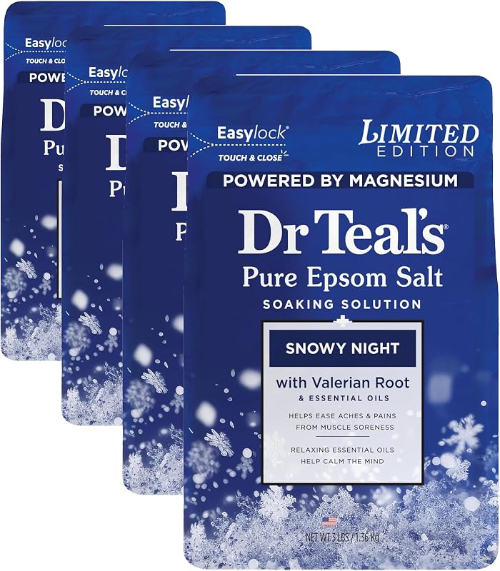 Dr Teal's Sal de Epsom com Sulfato de Magnésio Snowy Night, 1,36 kg, Pacote com 4