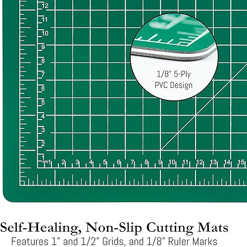 Miniatura 2 de WA Portman - Juego de alfombrillas de corte para manualidades, regla de metal y cuchillos de manualidades, tapete de corte autocurable de 9 x 12