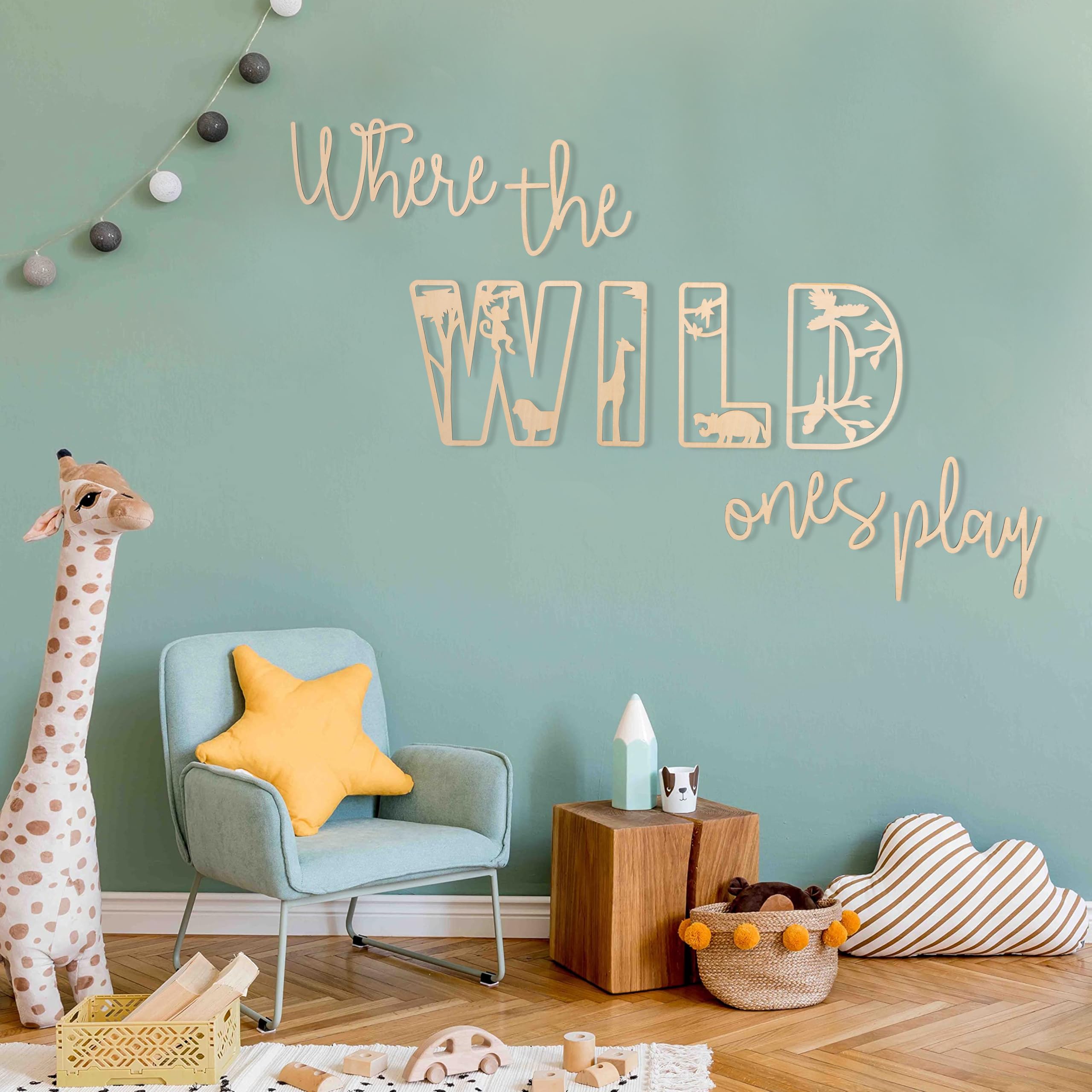 Where The Wild Ones Play Sign, Playroom Sign, Safari Nursery, Wall Lettering, Wooden Nursery Sign, Playroom Decor, Wooden Kids Bedroom Decorations (Where The Wild Ones Play)