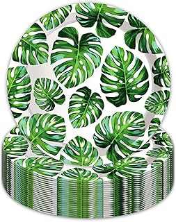 50PCS Tropical Paper Plates 9 Inch Palm Leaves Plates Tropical Party Supplies Hawaiian Party Plates Jungle Safari Palm Leaf Plates Disposable Paper Food Trays Baby Shower Hawaiian Luau Party Supplies