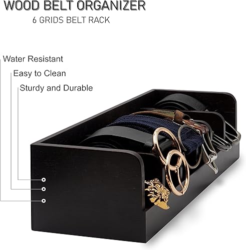 Miniatura 2 de Organizador de cinturón de madera, organizador de cinturón de 6 compartimentos para hombres, soporte de cinturón de bambú para armario y cajón,