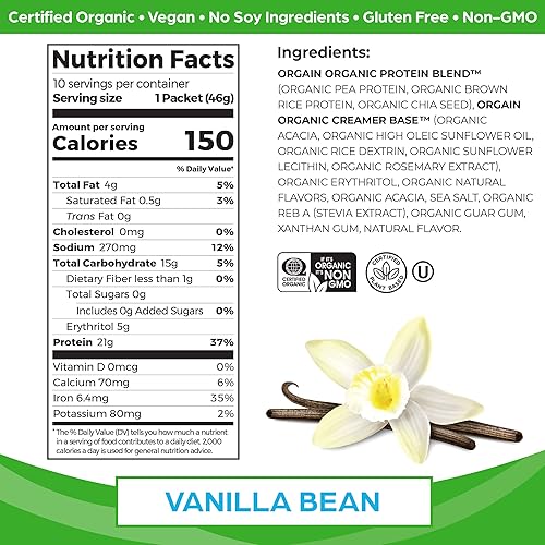 Miniatura 15 de Orgain - Polvo de proteína a base de plantas orgánicas, café helado, 60 mg. de cafeína, vegana, baja en carbohidratos, sin productos lácteos, sin