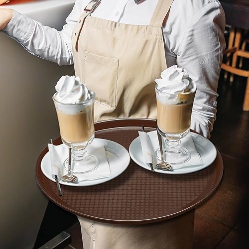 Miniatura 6 de 6 bandejas redondas de plástico para servir restaurante, bandejas de servicio de alimentos, superficie antideslizante, bandeja para camarero con