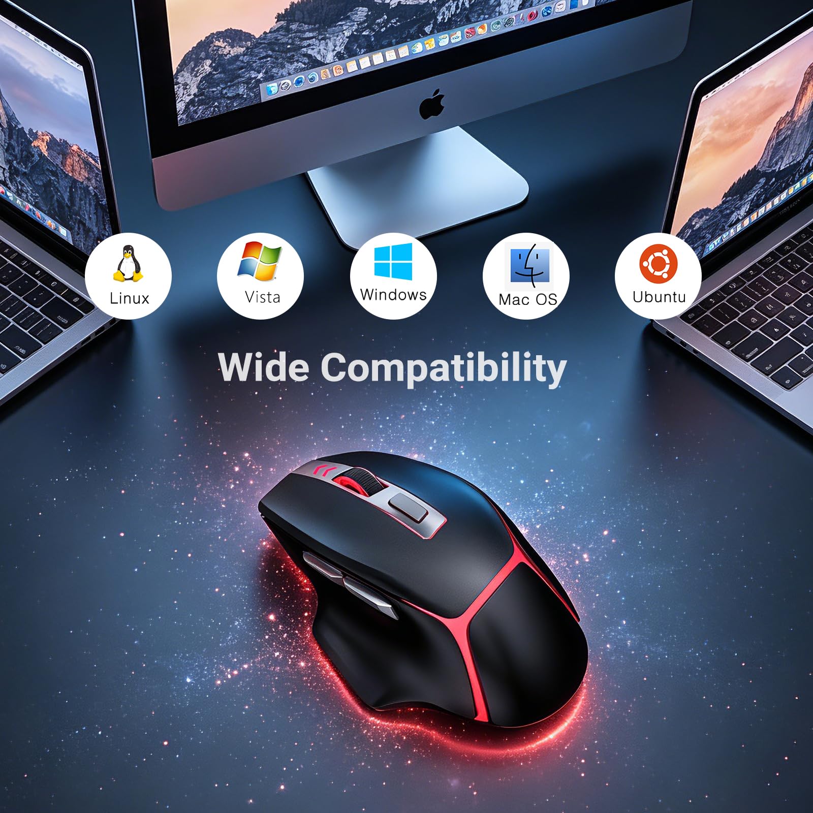 GAMCATZ Ratón inalámbrico para juegos, mouse ergonómico RGB de 12500 DPI con conectividad de tres modos (Bluetooth 5.1/2.4G/cable), ratones recargables USB-C para computadora, Mac, iPad, laptop y PC