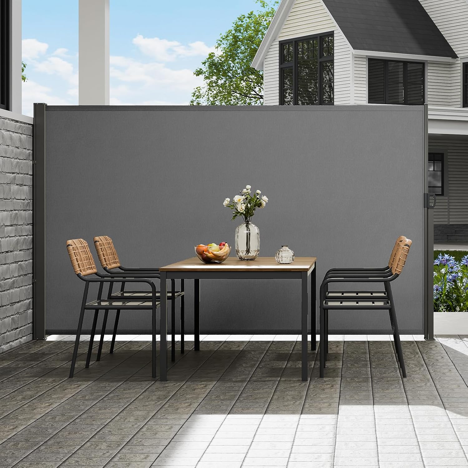 VEVOR Retractable Side Awning, 71''x 138'' Outdoor Privacy Screen, 180g Polyester Water-Proof Retractable Patio Screen, UV 30+ Room Divider Wind Screen for Patio, Backyard, Balcony, Gray