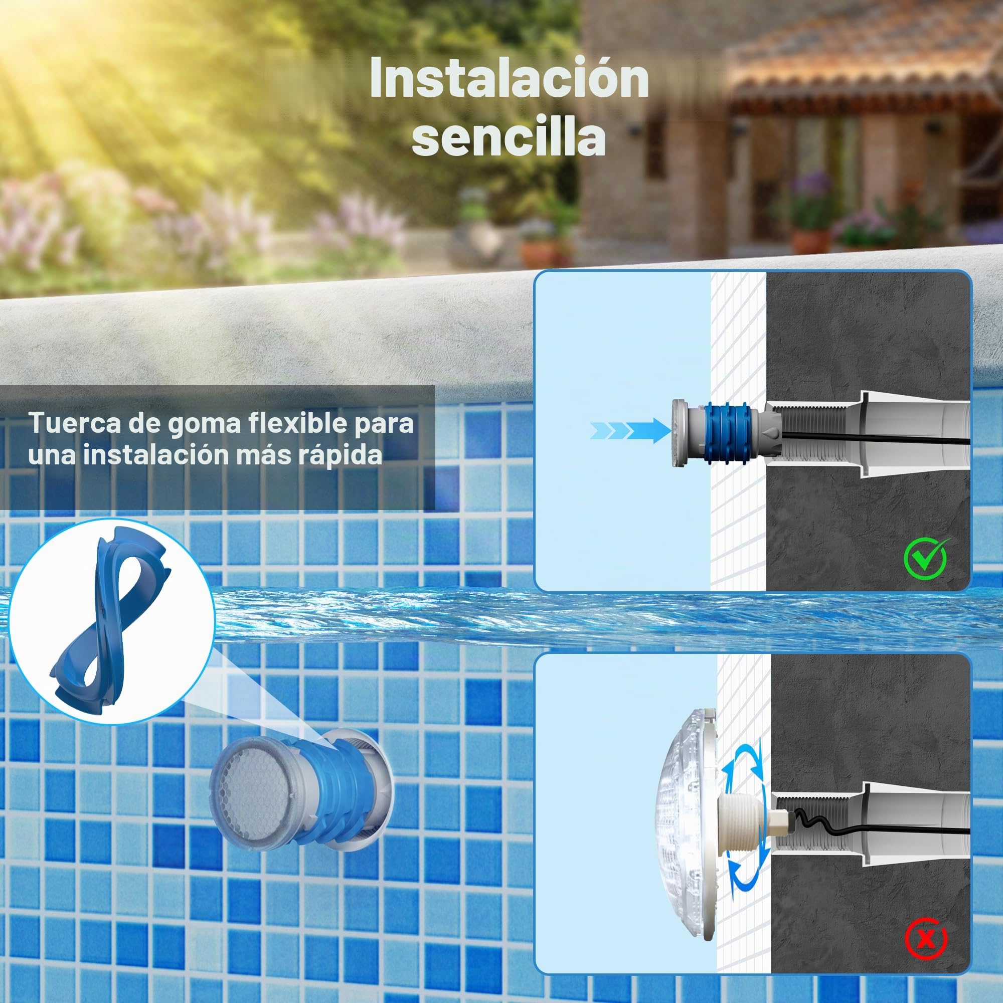 LyLmLe Mini Foco LED Piscina con Rosca 1 1/2", 6W Proyector LED Piscina Blanco Conmutable 3000K y 6000K, Ø49mm, 12V AC Impermeable IP68 Lámpara Sumergible para Piscinas Hormigón SPA Escaleras