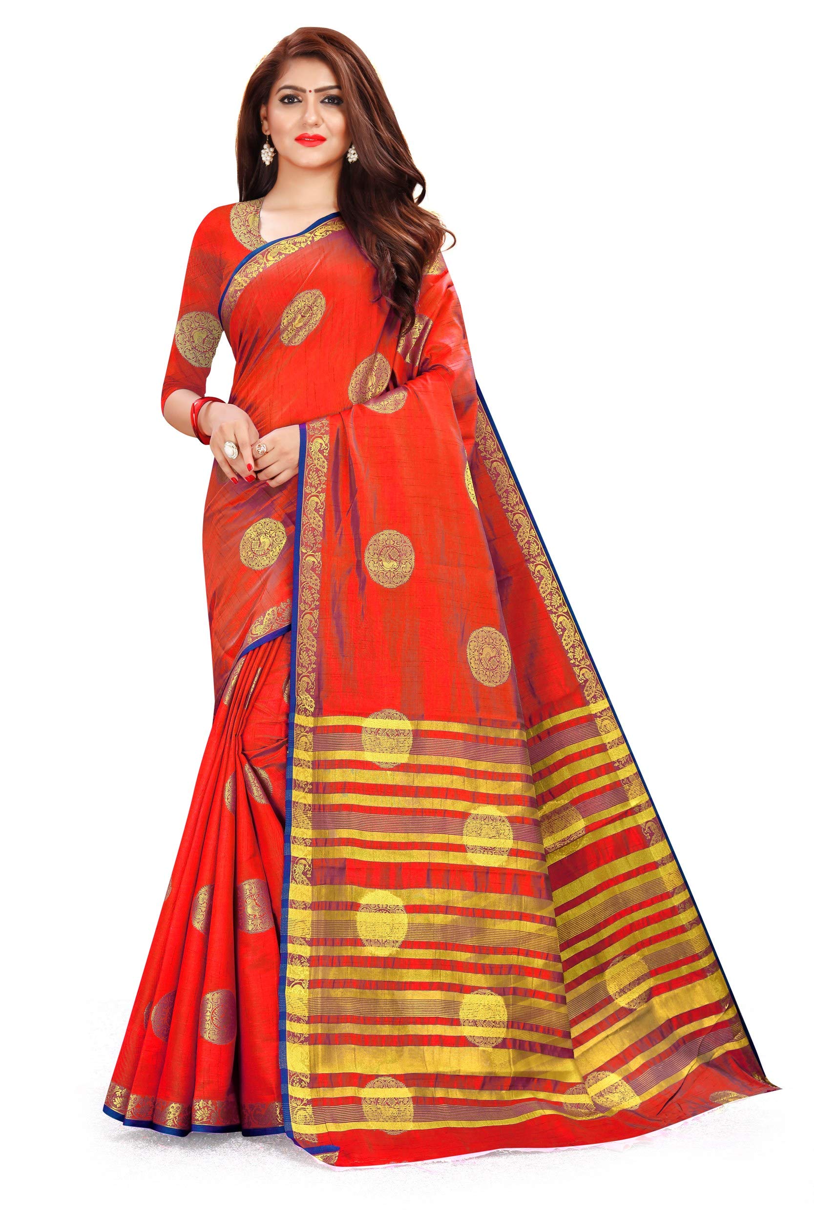 K D Enterprise Women's Jacquard Saree with Unstitched Blouse Piece
