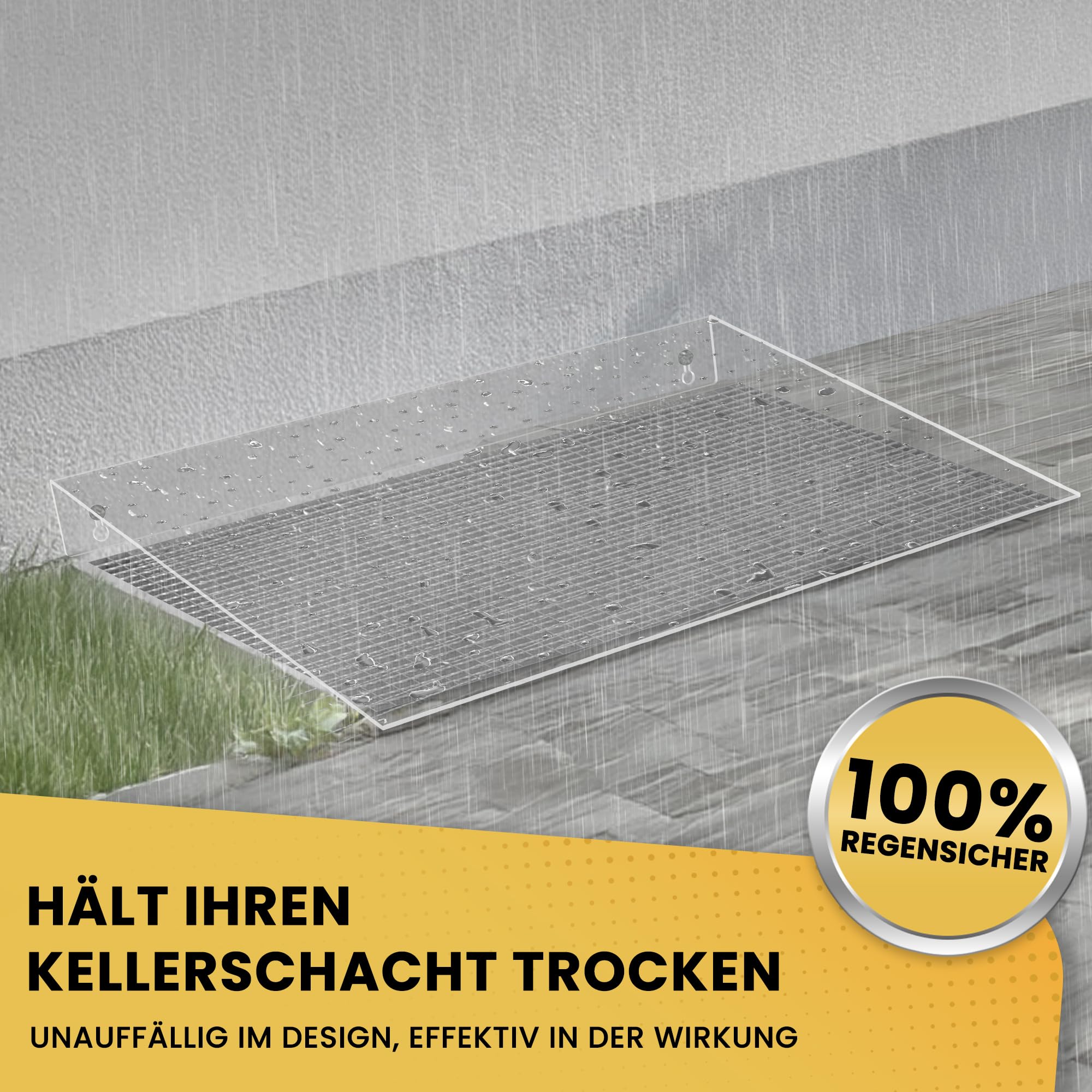 Regenschutz für Lichtschacht aus Plexiglas - Schutz vor Regen, Laub, Schmutz & Schnee - Lichtschachtabdeckung für Kellerschacht - transparente Abdeckung (110x50cm)