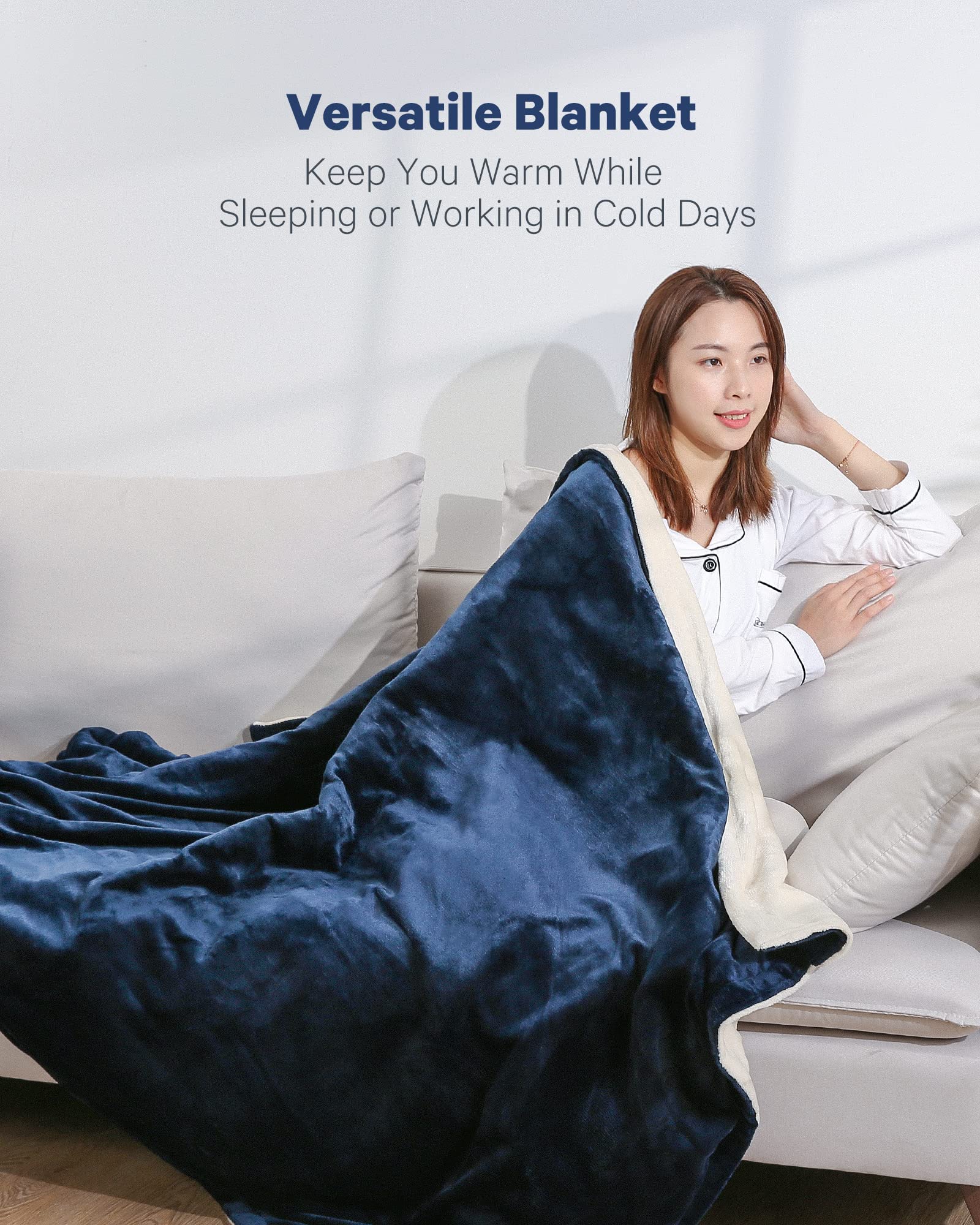 CURECURE Heizdecke Kuscheldecke Wärmedecke Elektrisch mit Abschaltautomatik, 4 Heizstufen 10 Stunden Auto-Off-Timer Überhitzungsschutz, Heizdecken fürs Bett Sofa (Blau, 180 x 130 cm)