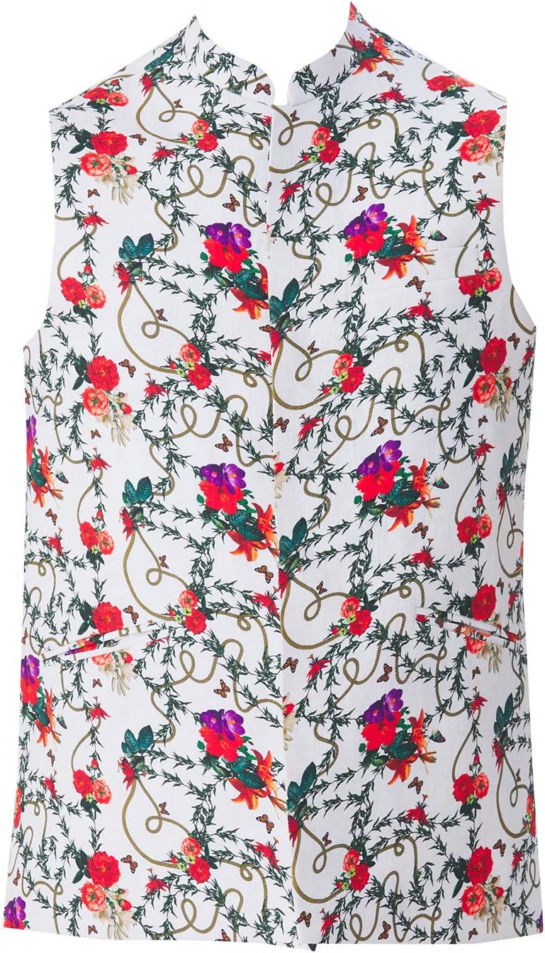 Elina fashion Men's Indian Satin Nehru Jacket || Printed Bandhgala Jodhpuri Sleeve Less Waistcoat ONLY