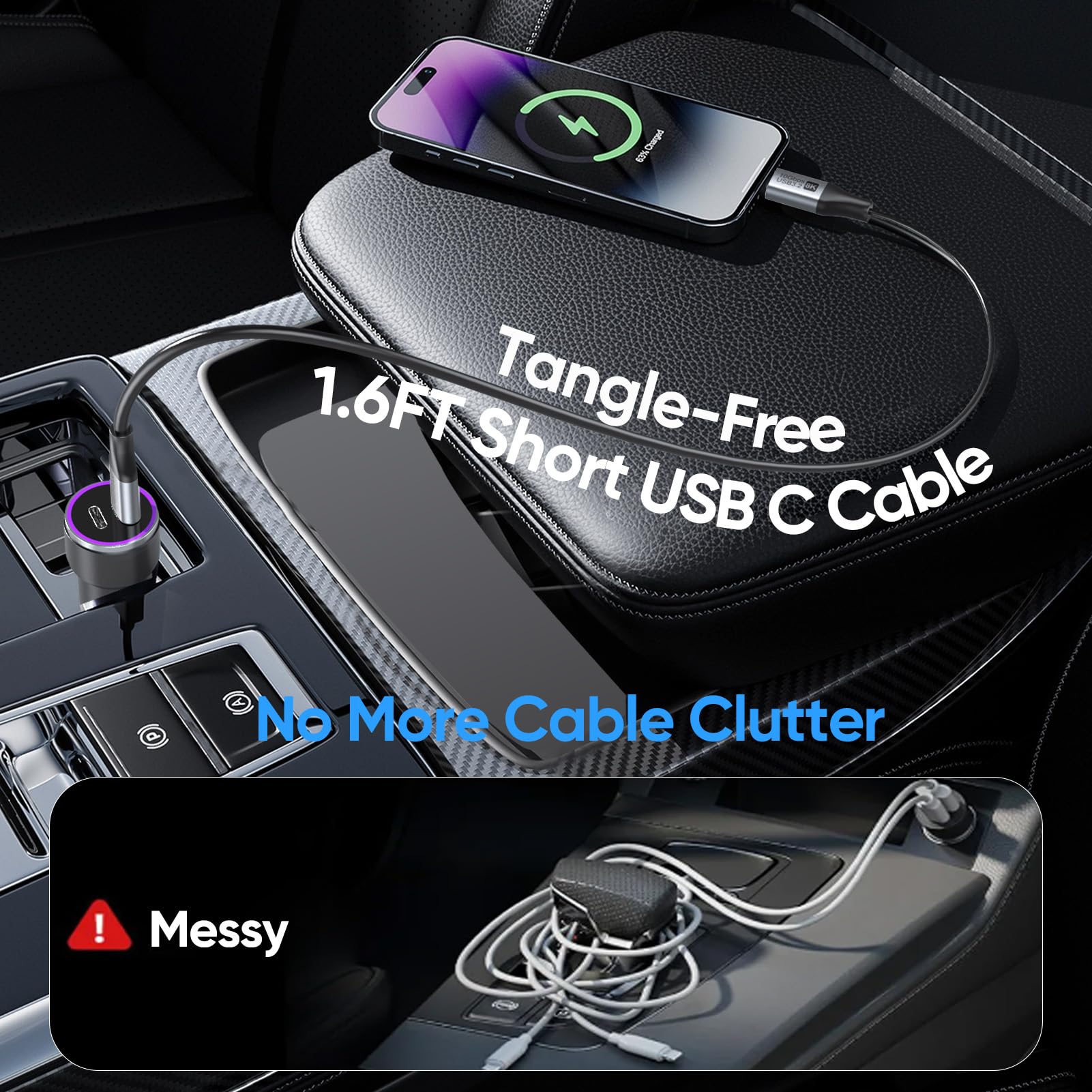 USB C Display-Kabel 8K @ 60Hz USB C auf USB C-65W PD Laden, USB 3.1 Gen 2-10Gbps Typ C Datenübertragung, 0,5 m, 2er-Pack USBC kurzes Kabel für iPhone 16/15/iPad/CarPlay/Drohnen/SSD/tragbarer