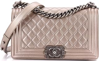 Pre-Loved Boy Flap Bag Quilted Metallic Caviar Old Medium, Gold