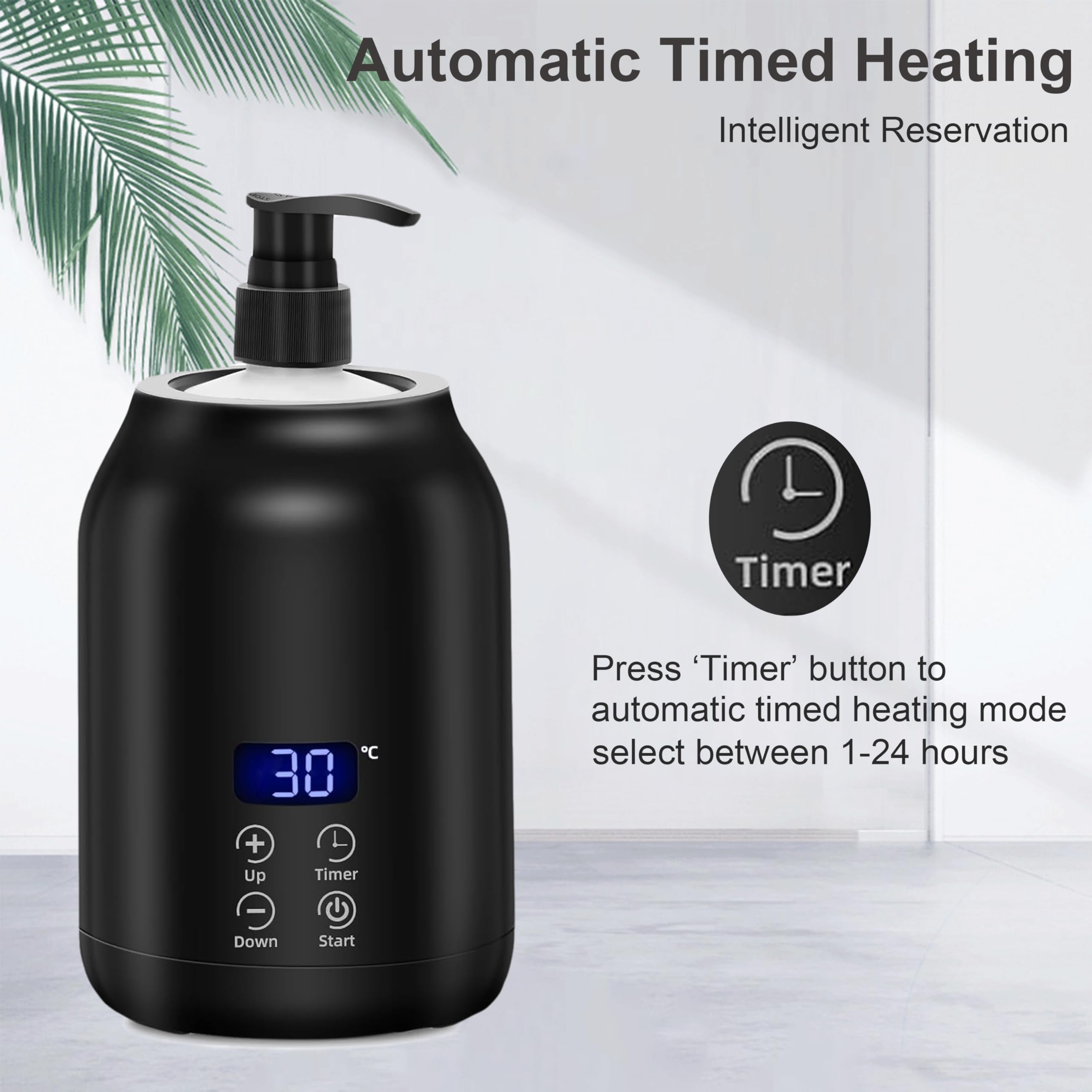 Elitzia Calentador de aceite de masaje, dispensador de loción con control táctil inteligente, temperatura ajustable de 30.0 °C a 65.0 °C con botellas de plástico de metal con doble bomba, dispensador