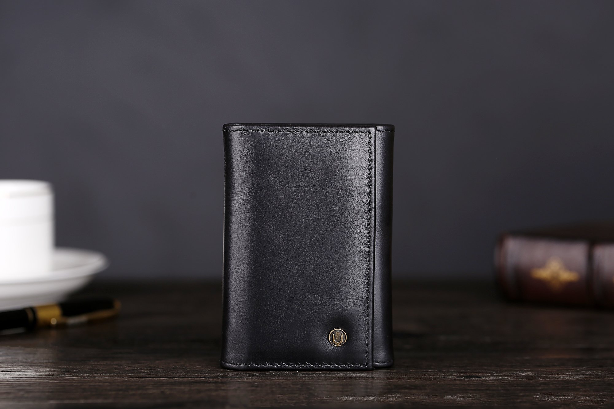 Cronus & Rhea® | Porte-clés de luxe en cuir exclusif (Janus) | Key Case - Porte-clés | Cuir véritable | Avec boîte-cadeau élégante | Hommes - Femmes (Noir)