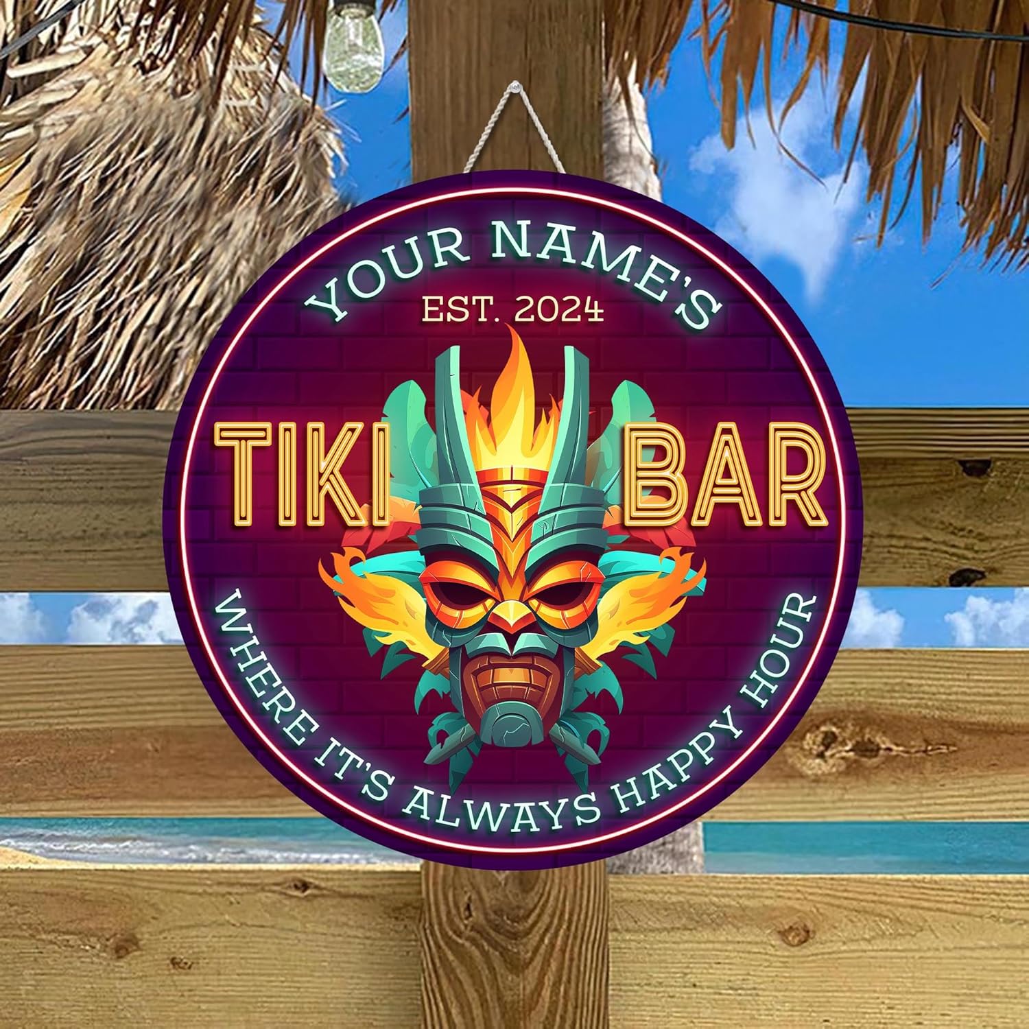 Custom Tiki Bar Parrot Tropical Wooden Sign Decor, Tiki Hut Wall Plaque for Backyard Pool Grill Porch Deck Patio Garden Yard Summer Tropical Beach Outdoor Decor, Housewarming Gifts (49)